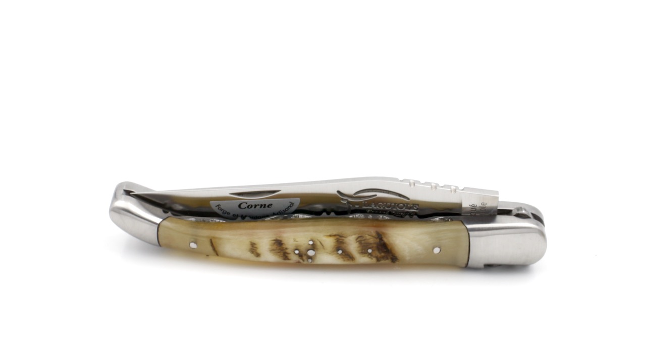 Honoré Durand Laguiole knife Prestige doubleplates Ram horn 14C28 12 cm