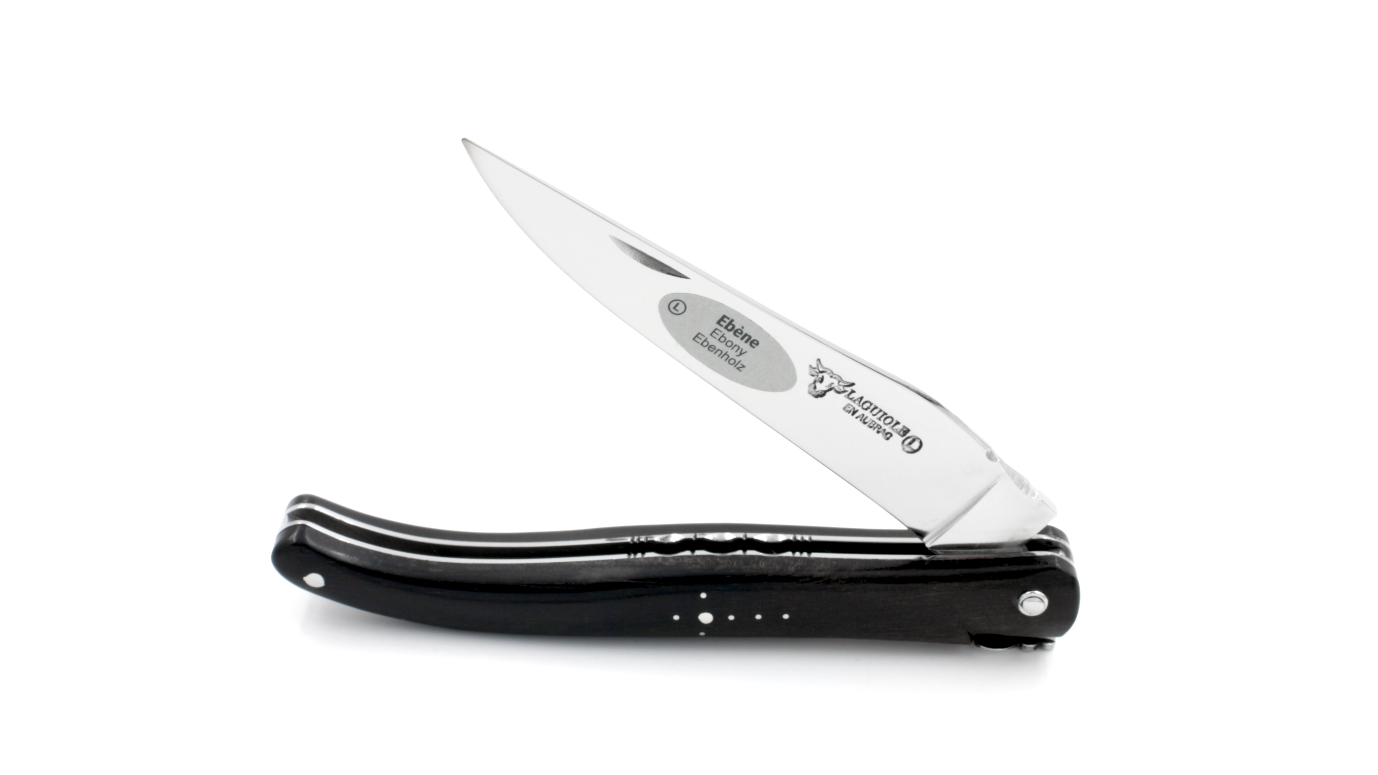 Laguiole en Aubrac ebony full handle chisled plates12 cm