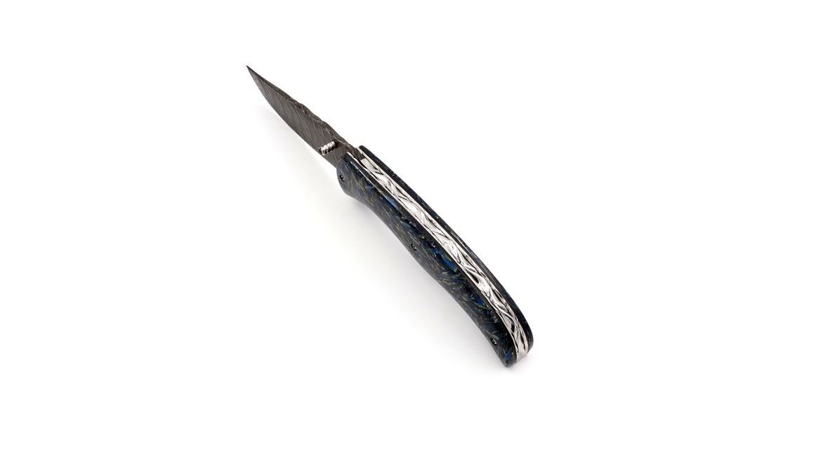 Olivier Moretti  Linerlock Taschenmesser RIZZ blau Damastklinge