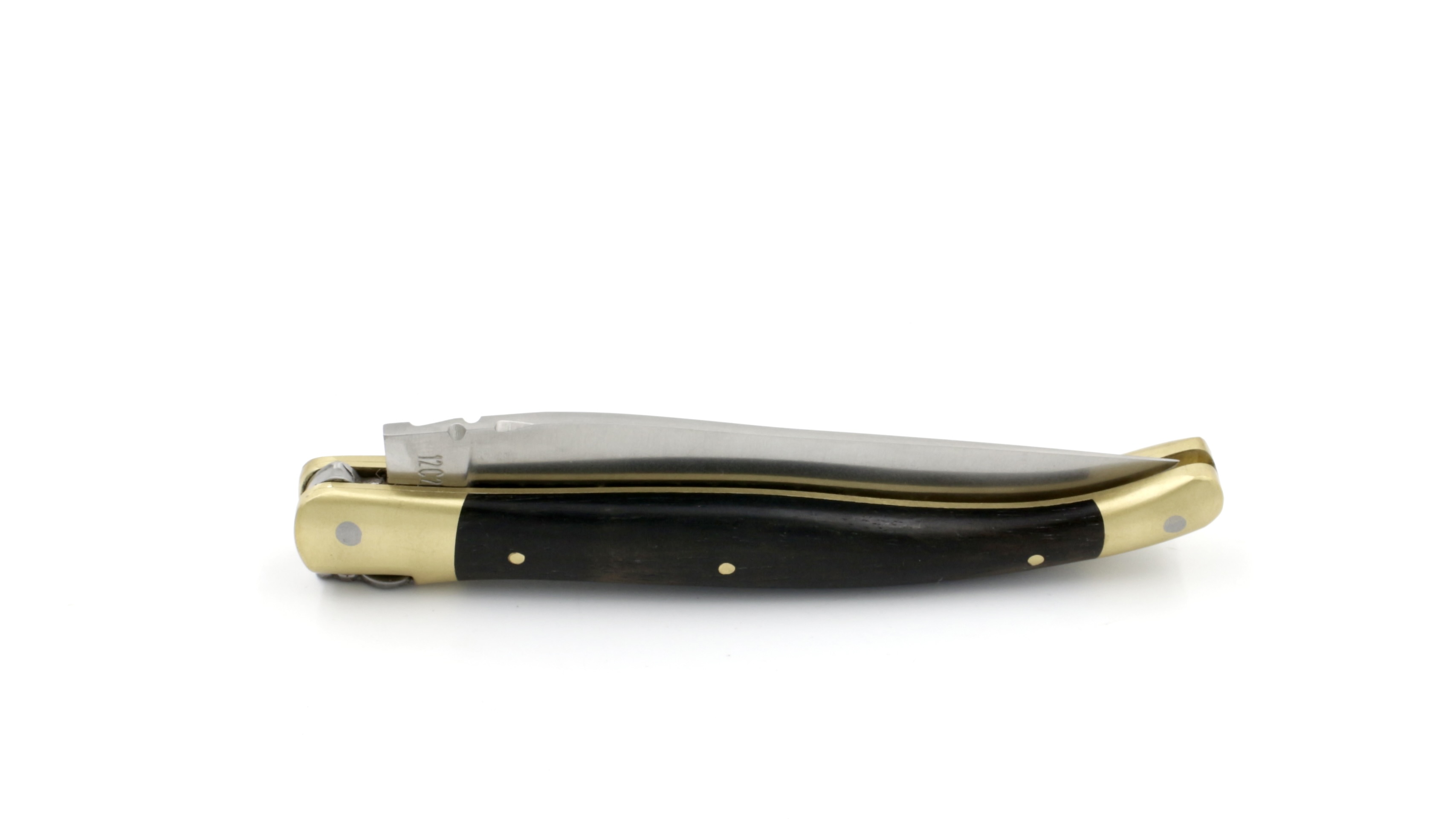 Laguiole en Aubrac ebony brass bolsters and brass plates 12 cm