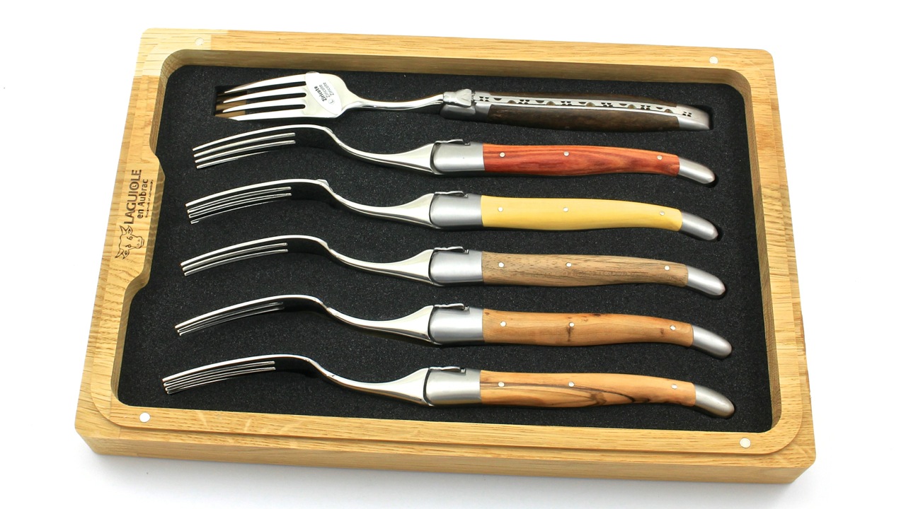 Laguiole en Aubrac gemischte Hölzer Laguiole Steakgabel Set 6-teilig