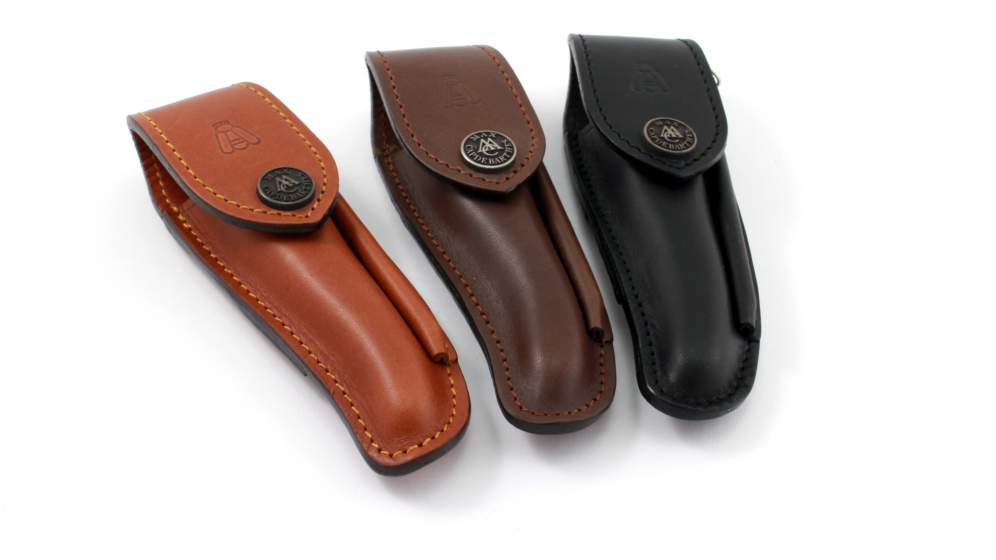 Laguiole-Nature-Fusil-Sammelfoto MAX CAPDEBARTHES leather sheath with sharpener NATURE FUSIL 11 to 13 cm knives