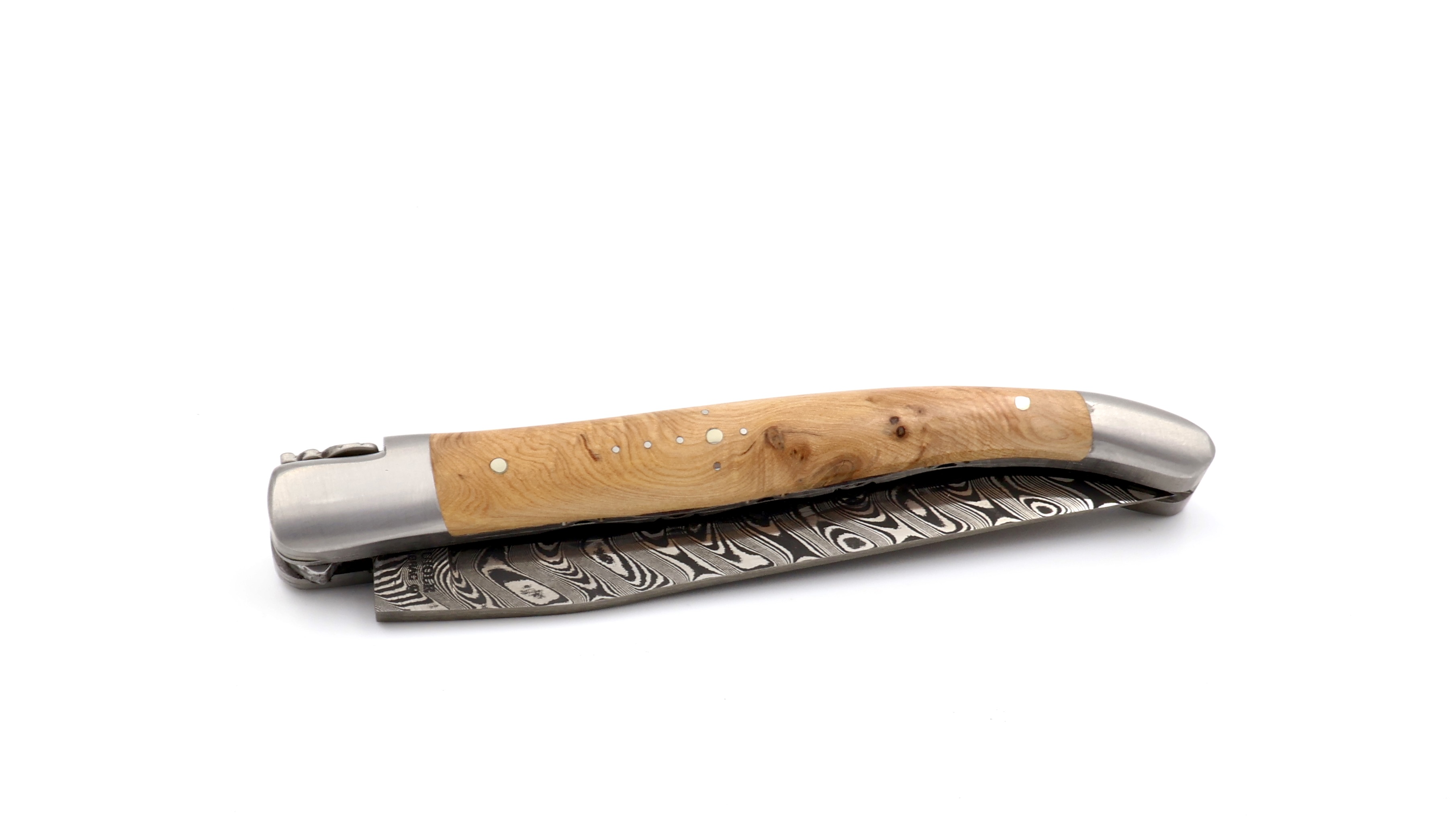 Laguiole en Aubrac damascus juniper with double plates 12 cm mat (2)