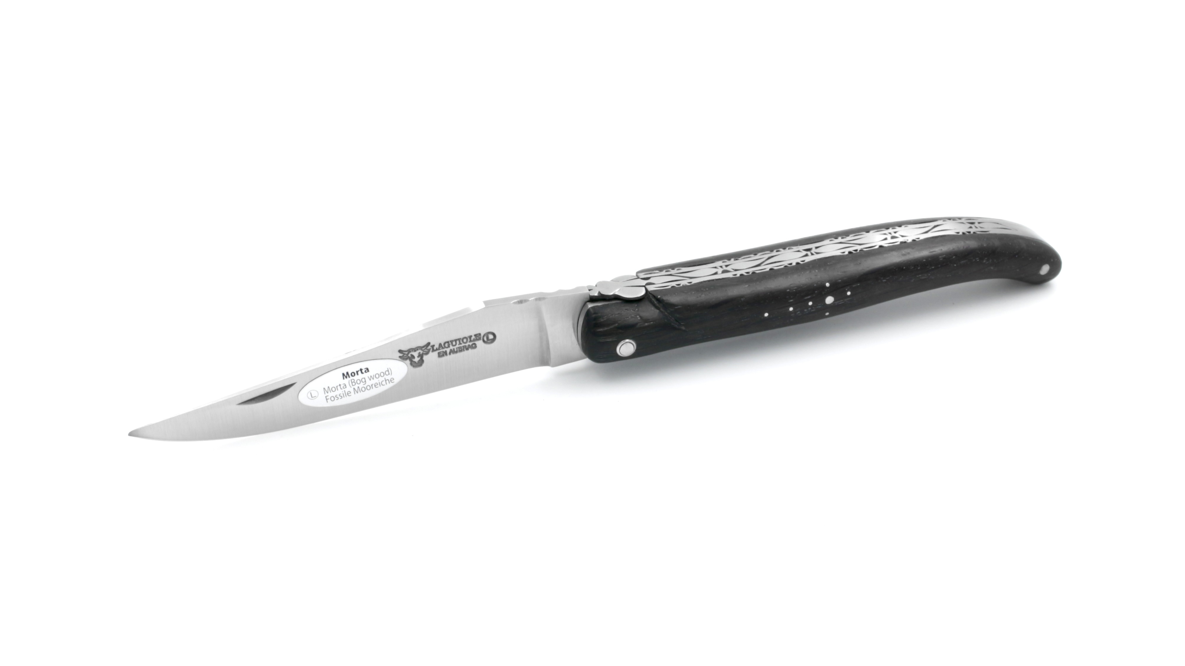 Laguiole en Aubrac Mooreiche massiver Griff Doppelplatine 12 cm 