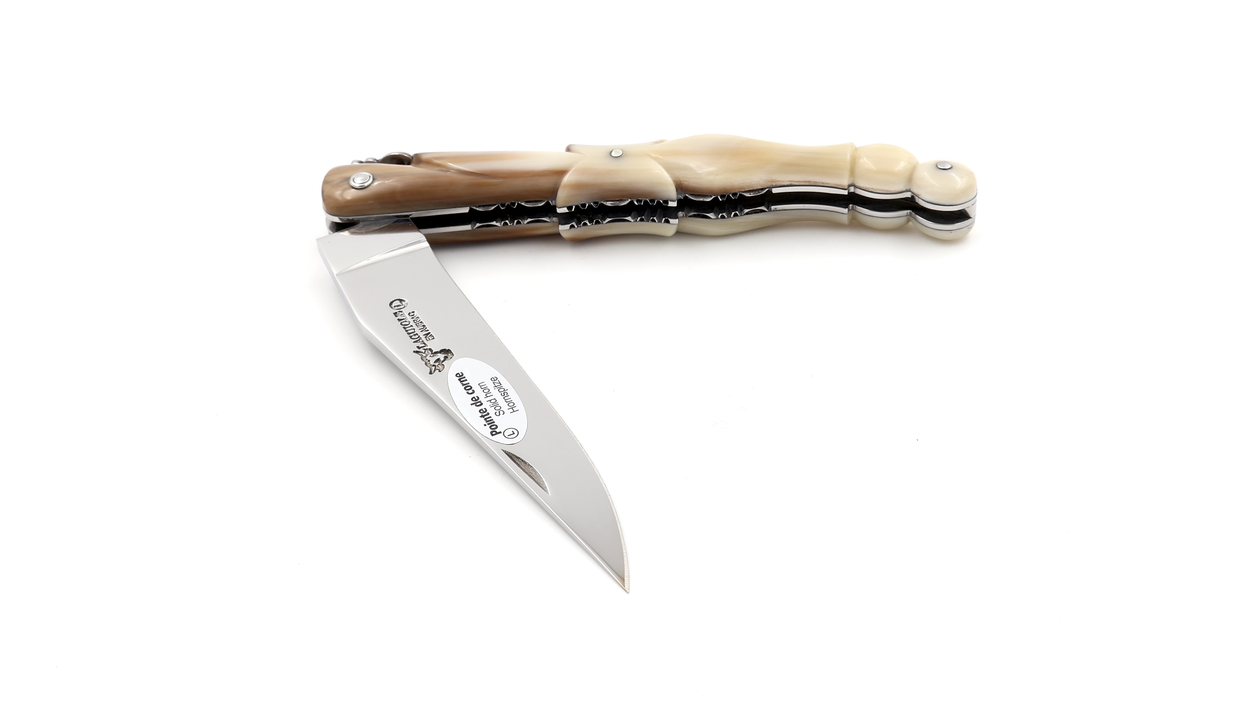 Laguiole en Aubrac Horn tip Pigeon wing with chiseled resort 12 cm