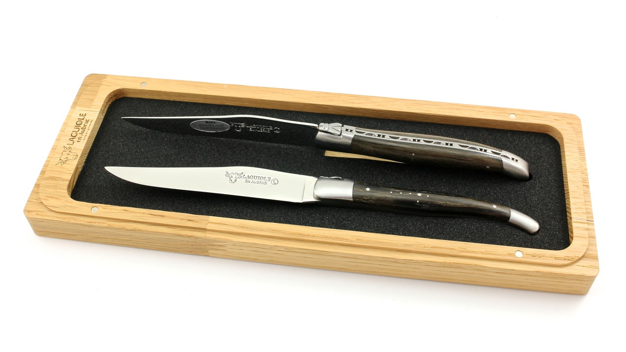 Laguiole en Aubrac fossile Mooreiche Laguiole Steakmesser Set