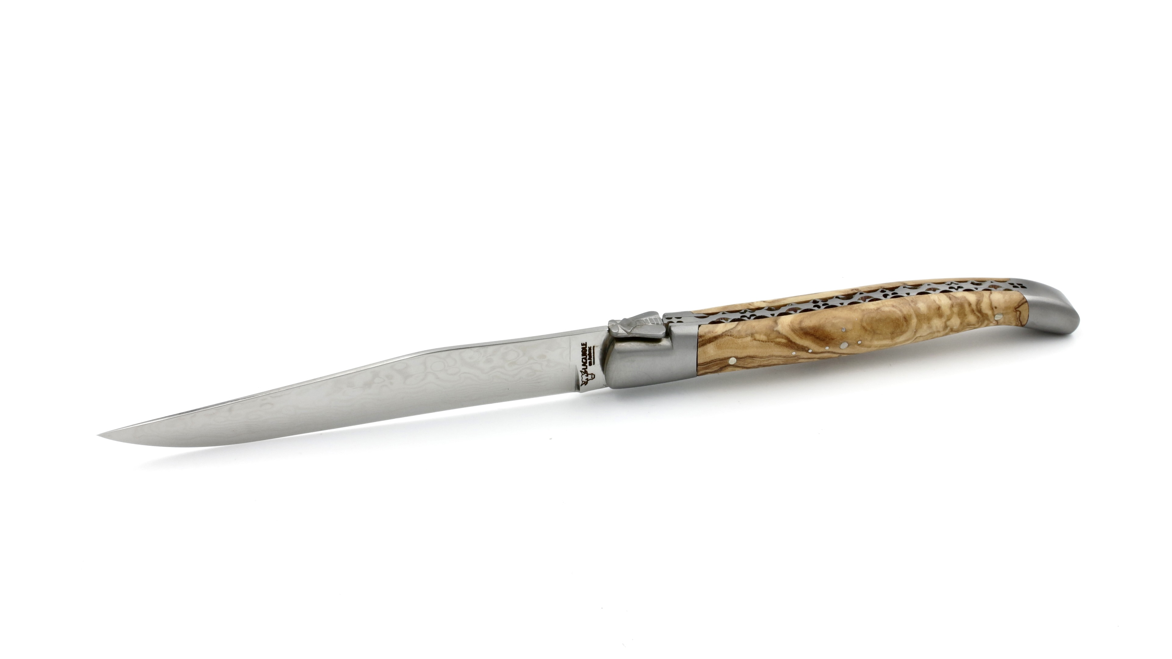 Laguiole en Aubrac Laguiole Steakmesser Olive mit VG10 Damastklinge Set 2-tlg.