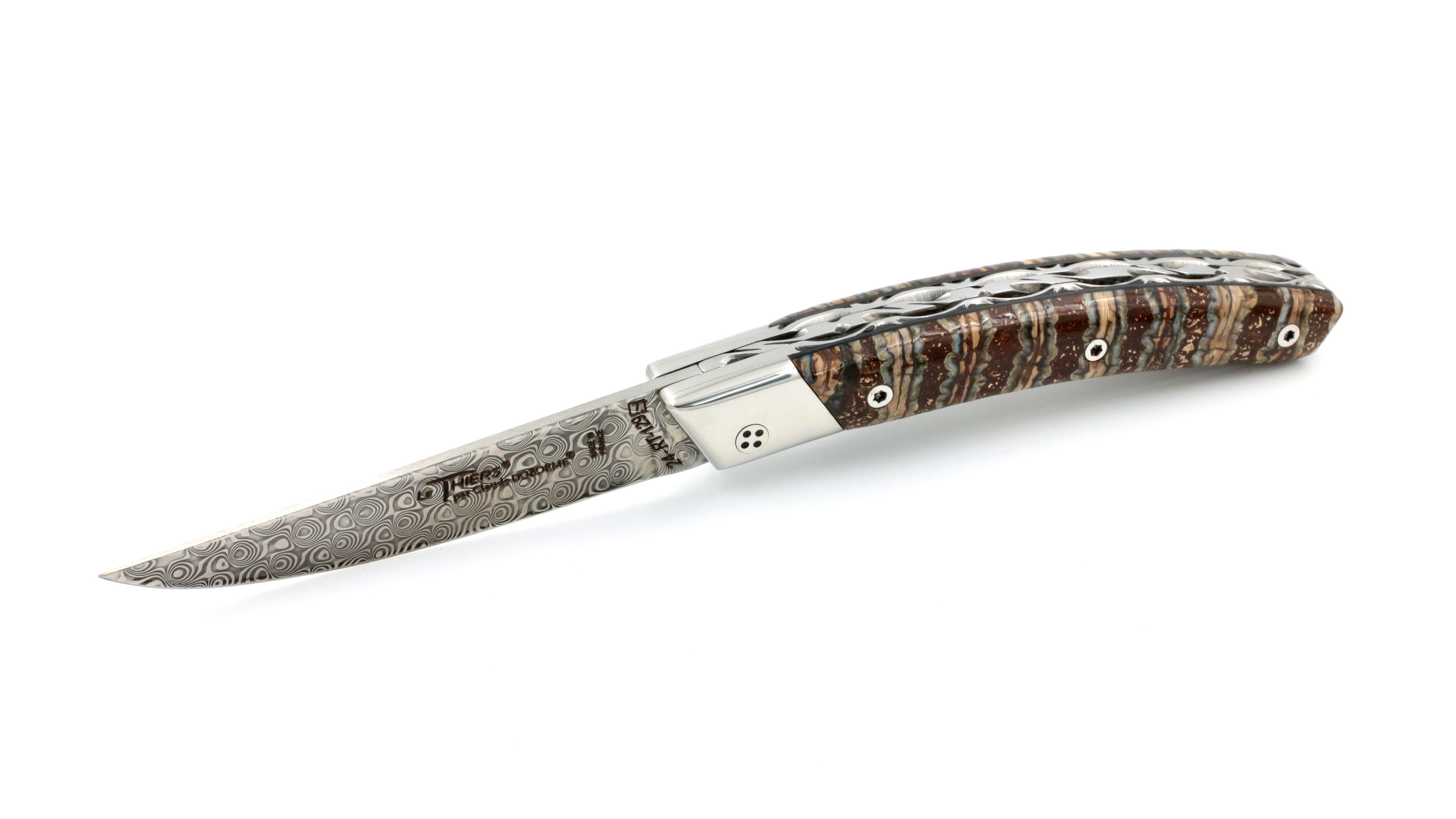 Claude DOZORME Thiers RLT mammoth tooth brown damascus blade stainless Claude DOZORME Thiers RLT mammoth tooth brown damascus blade stainless