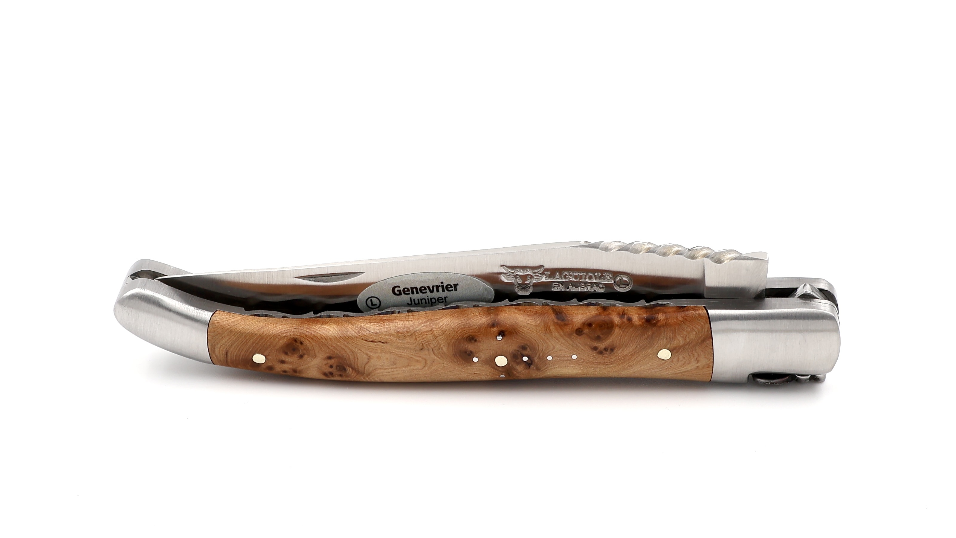 Laguiole en Aubrac double plate knife Spiral spring Juniper 12 cm