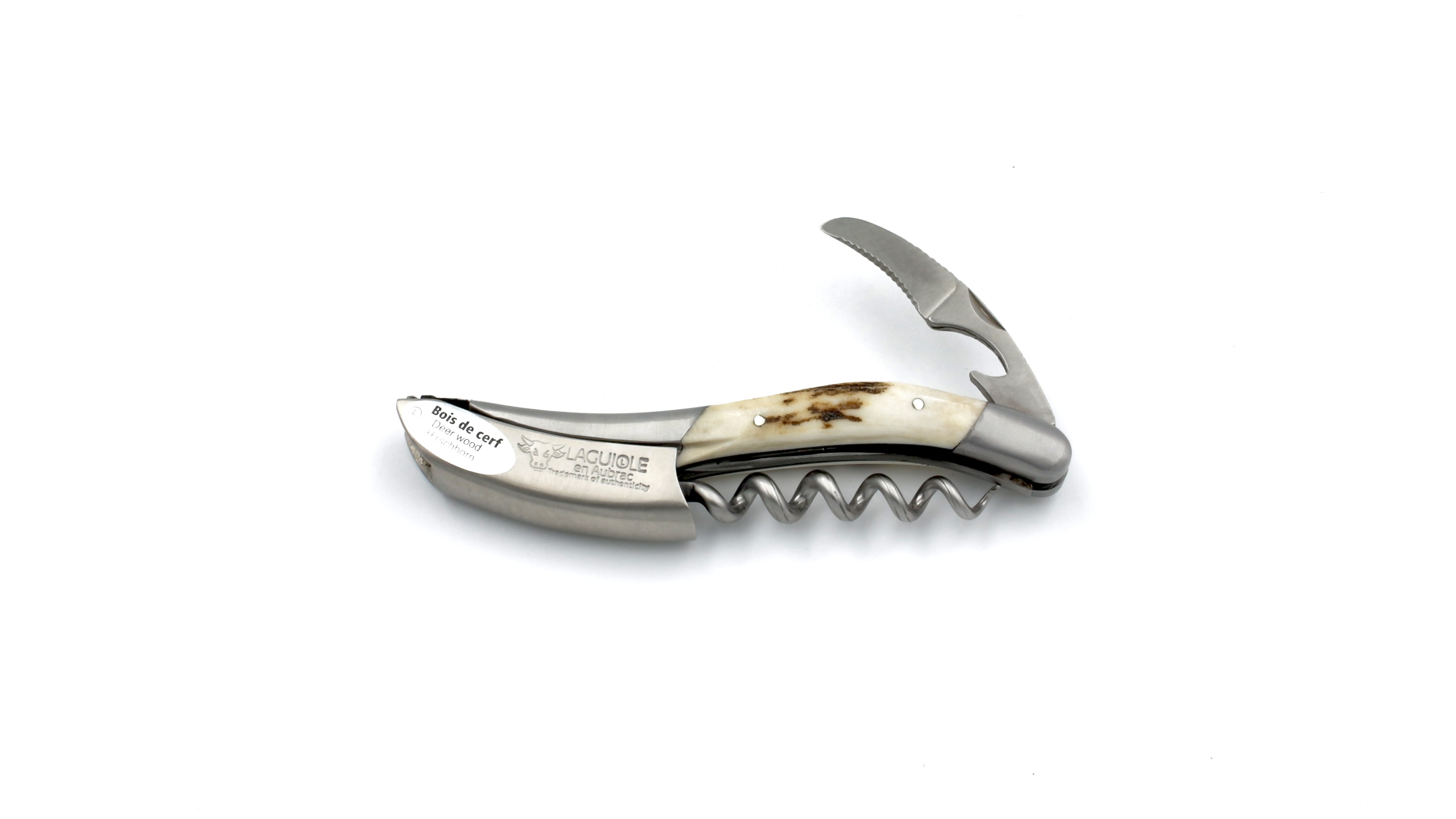 Laguiole en Aubrac Laguiole Sommelier knife stag horn with guillochage, special bee