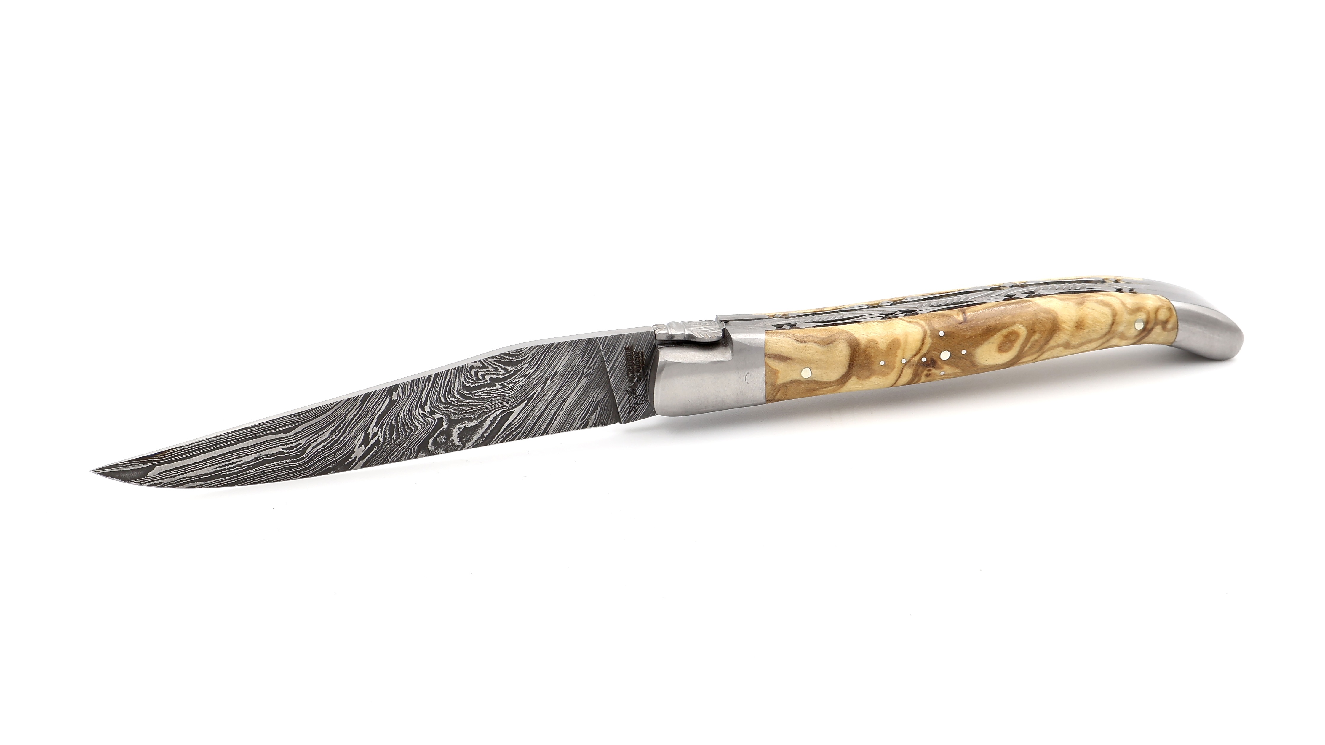 Laguiole en Aubrac Explosionsdamast Olive Doppelplatine 12 cm 