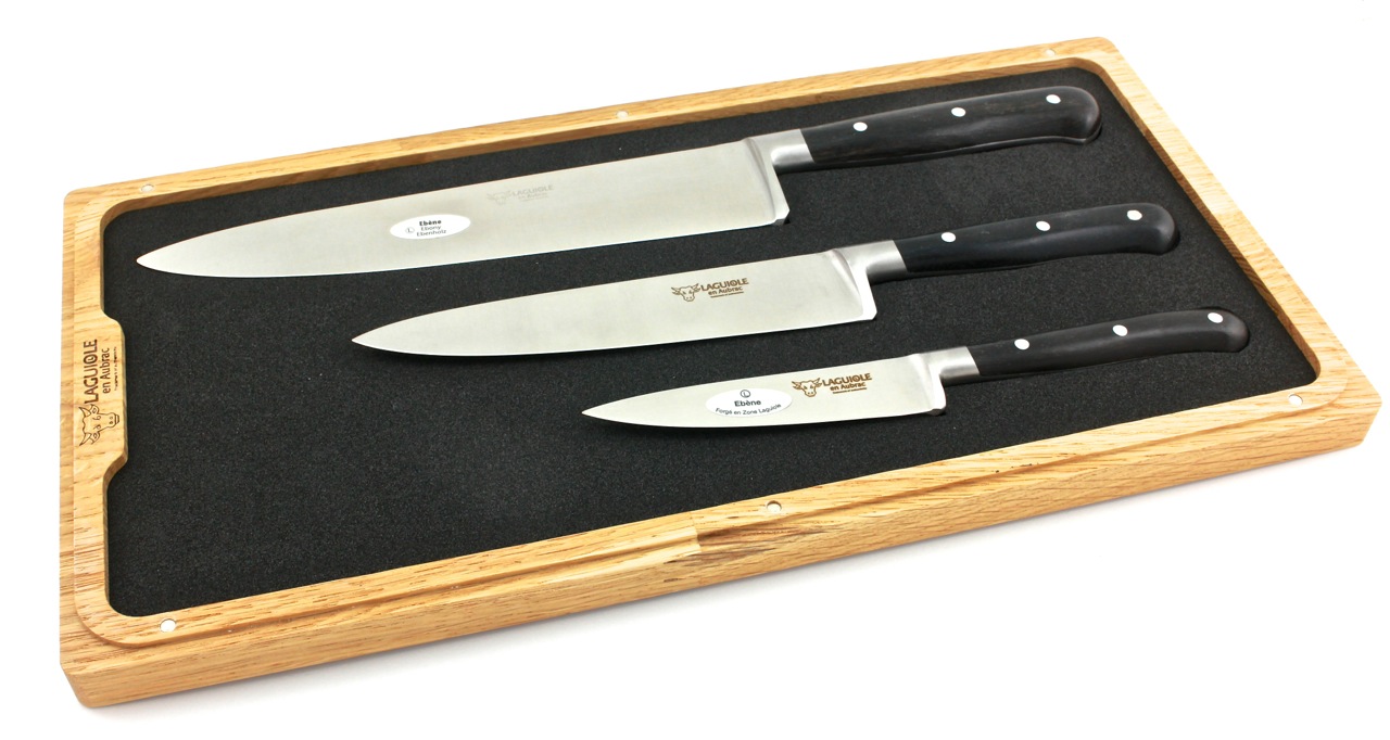 Laguiole en Aubrac Ebenholz Kochmesserset 3-teilig