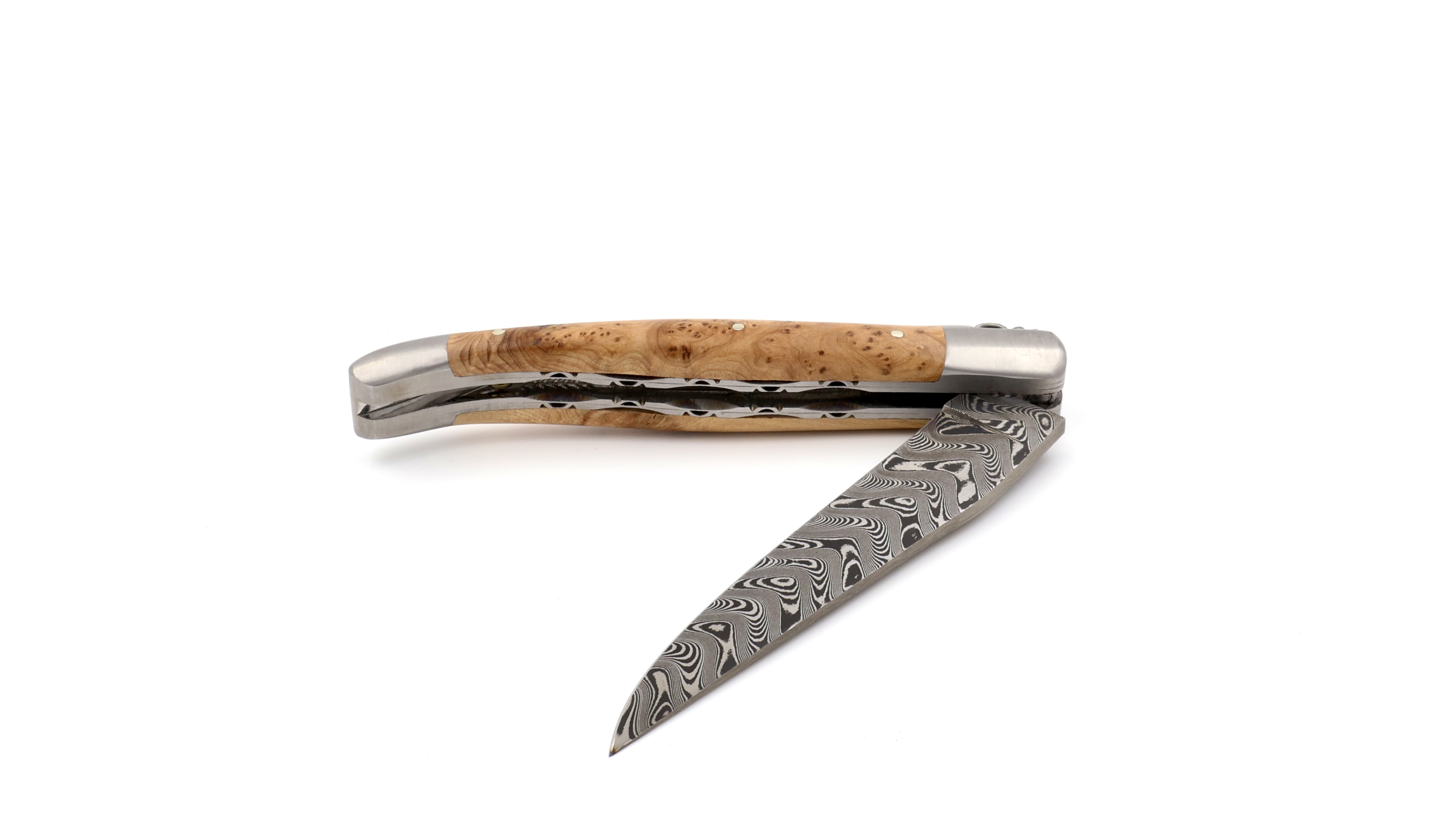 Laguiole en Aubrac damascus juniper with double plates 12 cm mat (2)