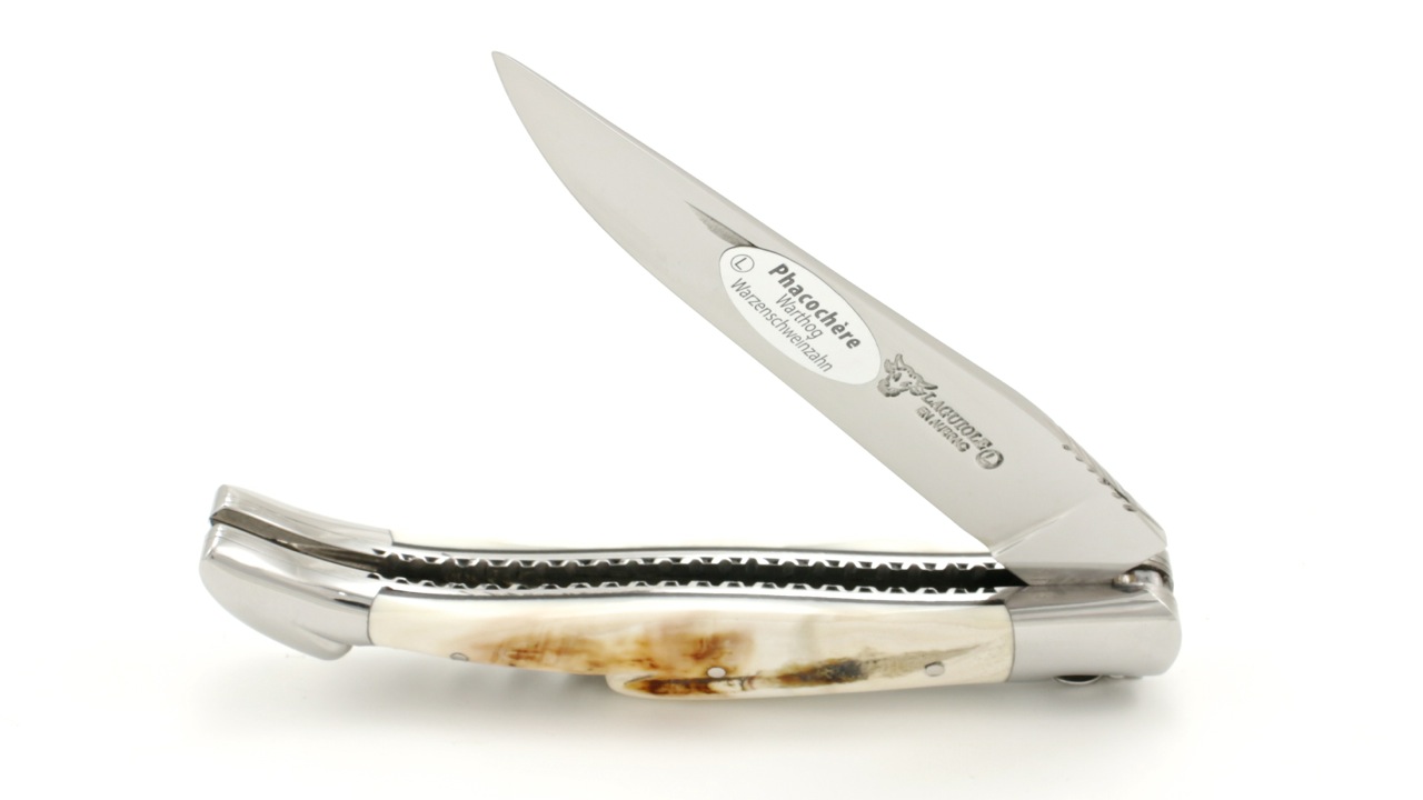 Laguiole en Aubrac double plate knife with corkscrew Warthog 12 cm