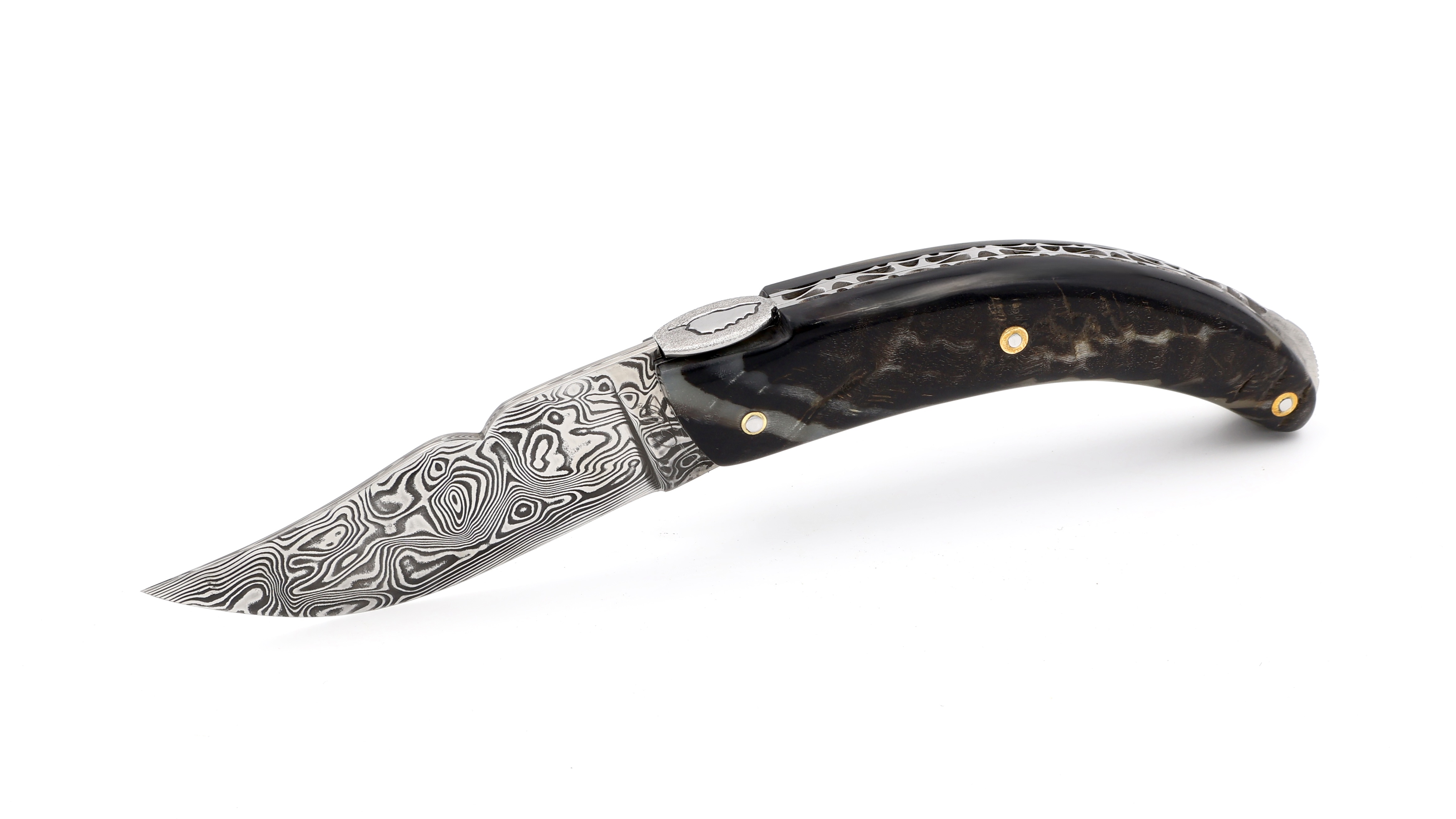 Fontenille Pataud RONDINARA guillochiert Widderhorn massiv Damastklinge