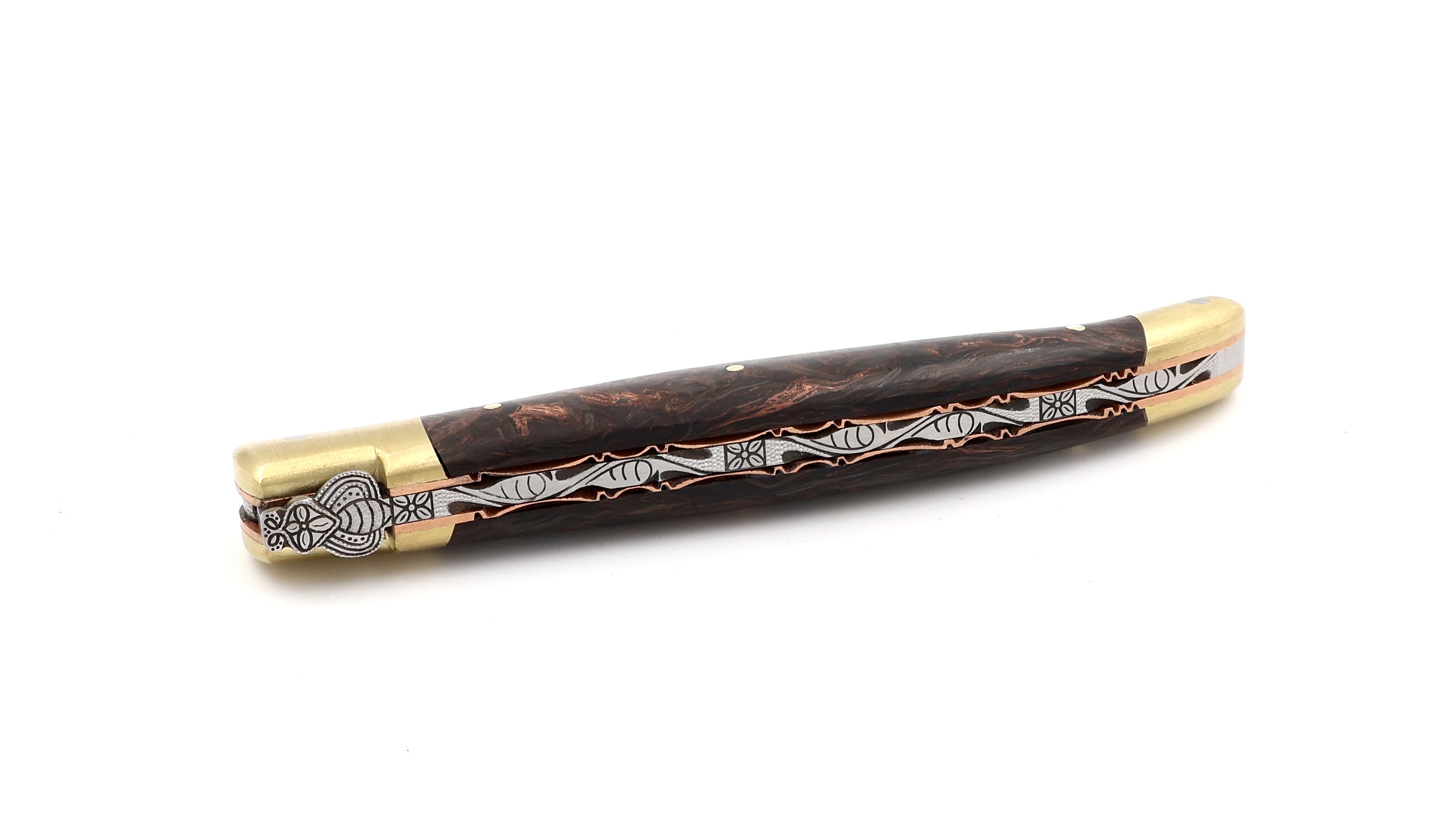 Laguiole en Aubrac BIJOU Kupfer Carbon guillochierte Platine 12 cm