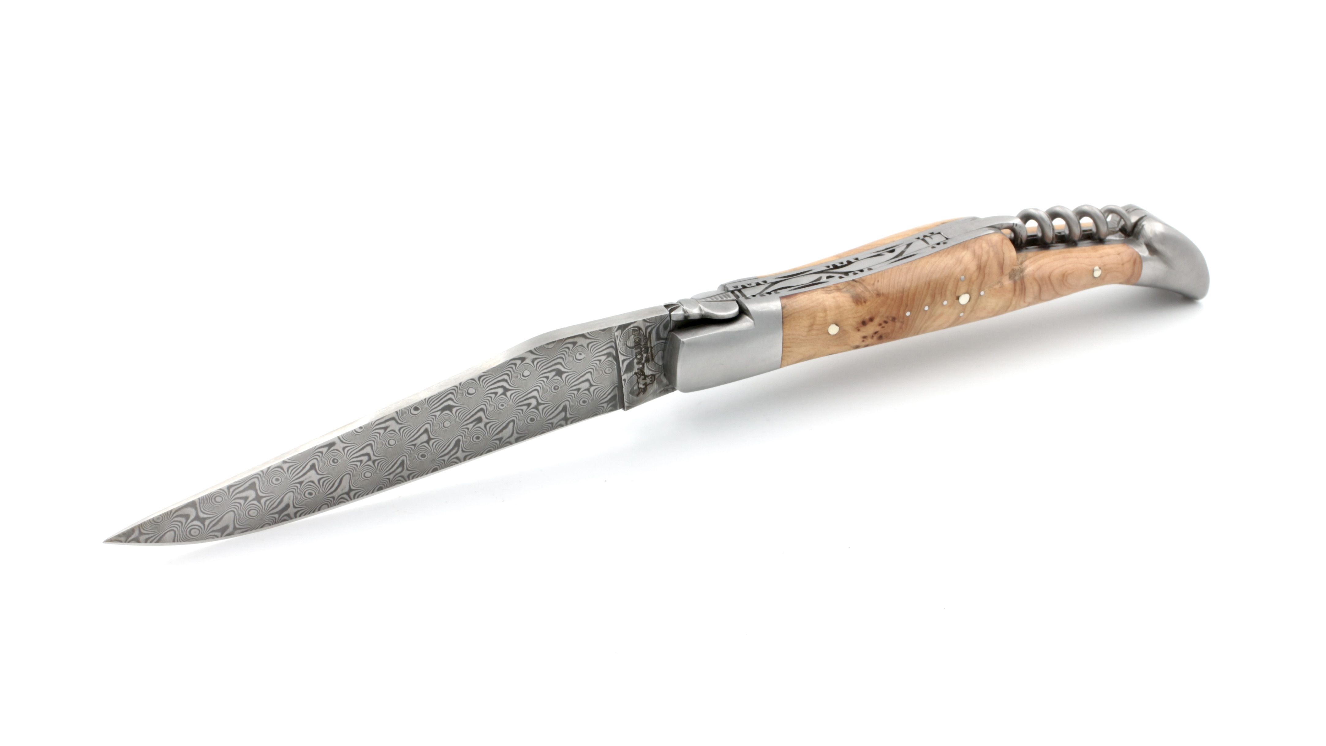 Laguiole en Aubrac  DSC® Carbon Damast Wacholder matt Doppelplatine Korkenzieher 12 cm