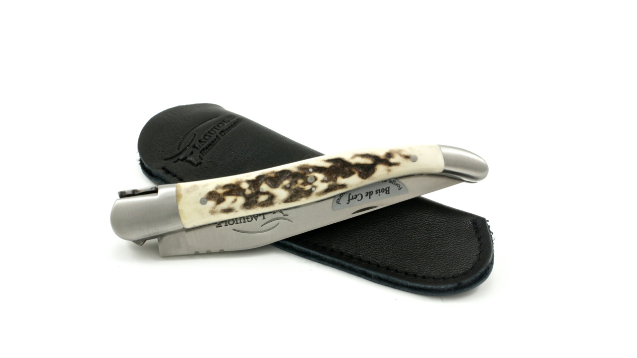 DP-Hirschhorn-7 Honoré Durand Laguiole knife Prestige doubleplates staghorn 14C28 12 cm
