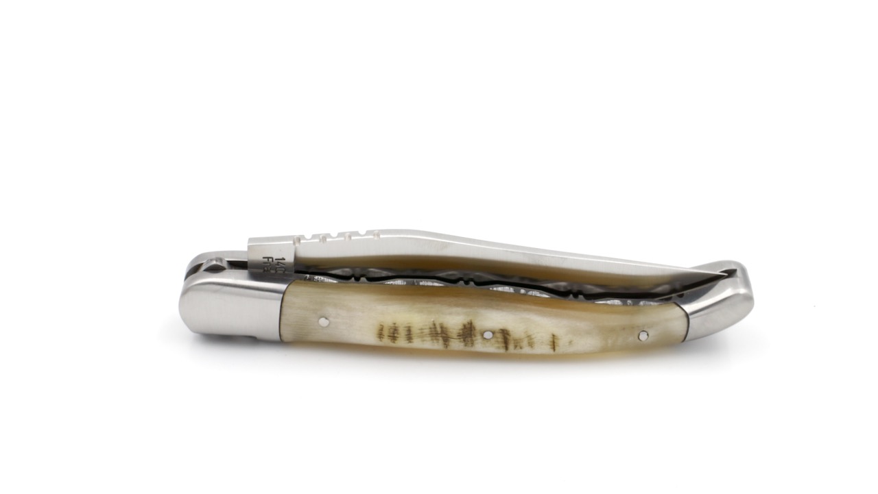 Honoré Durand Laguiole knife Prestige doubleplates Ram horn 14C28 12 cm