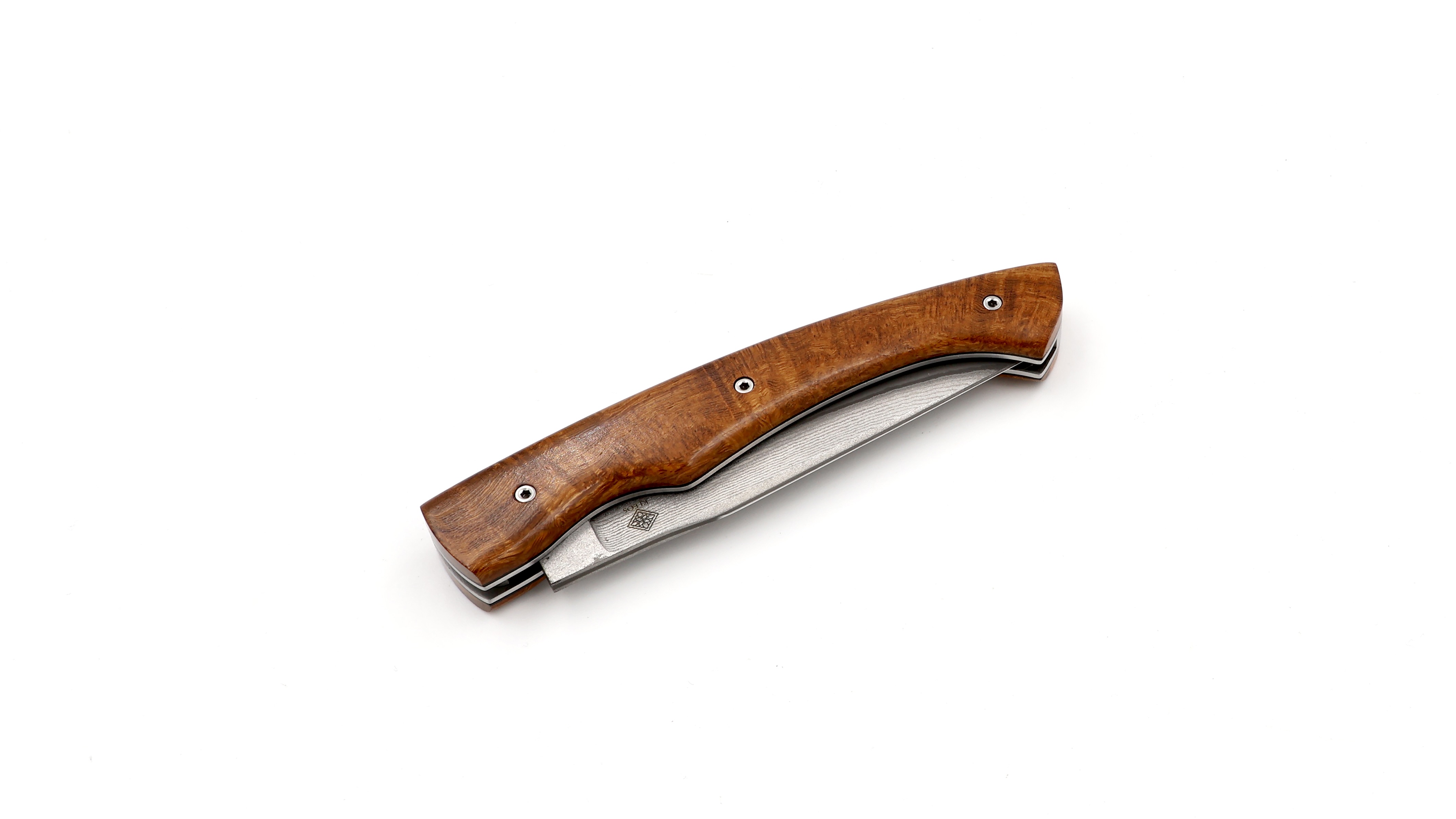 KLEOS folding knife LYKOS burl of ironwood VG10 suminagashi damascus blade