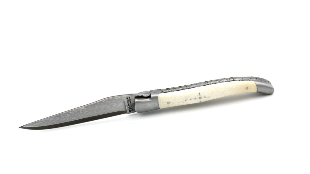 Laguiole en Aubrac jap. Damastklinge Knochen Doppelplatine 12 cm