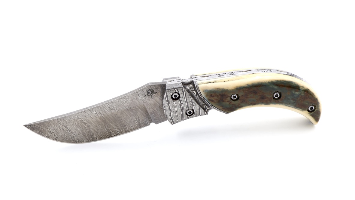 Coutellerie du Lotus mammoth crust damascus blade 11 cm