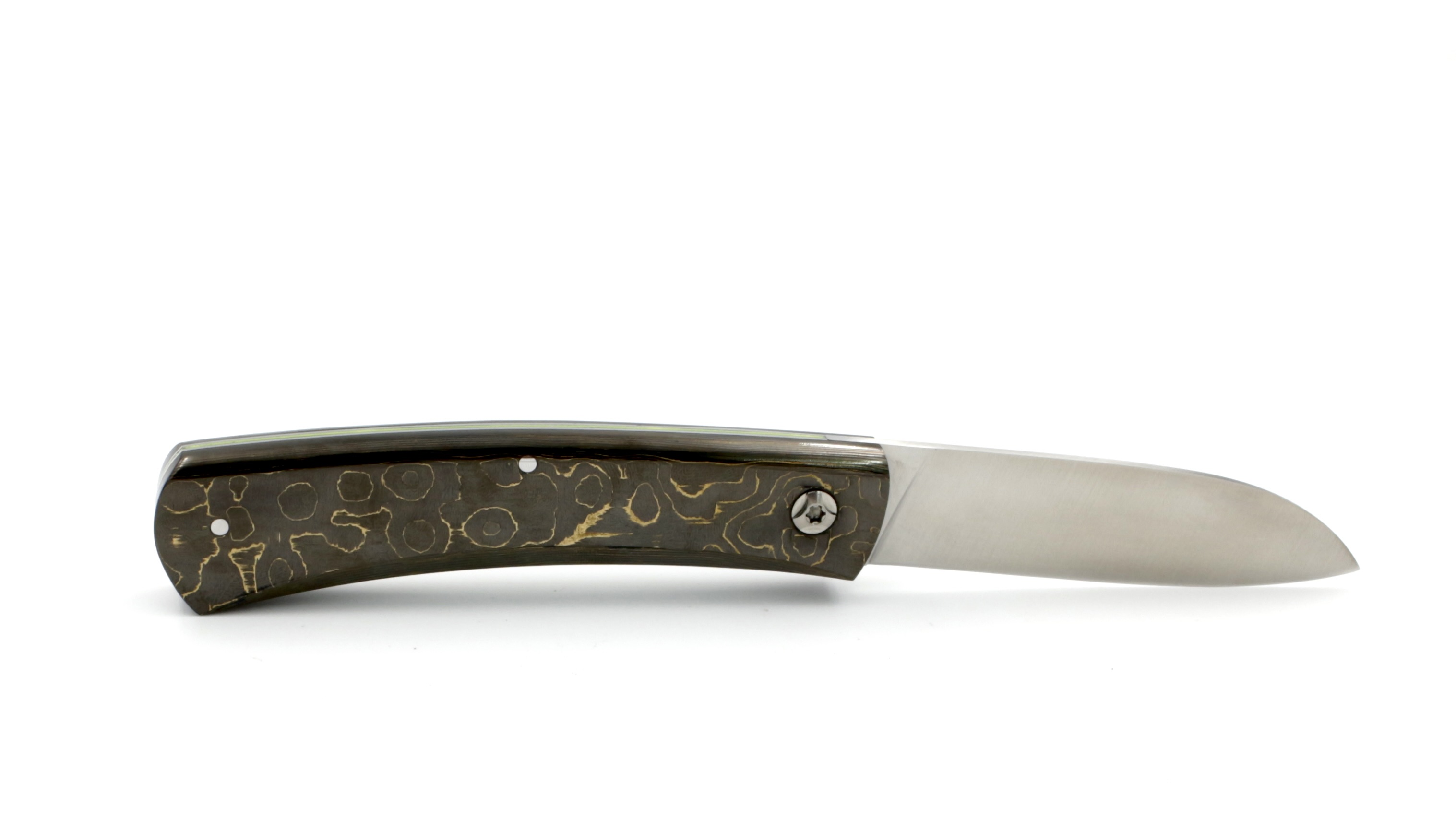 Roland LANNIER Spring Heeled Jack Taschenmesser  FATCarbon CAMO GOLD