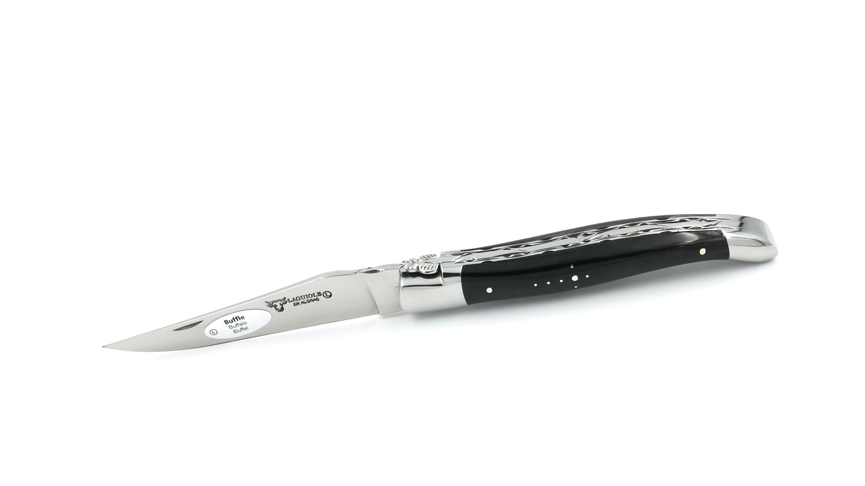 Laguiole en Aubrac doubleplate knife Buffalo horn 12 cm