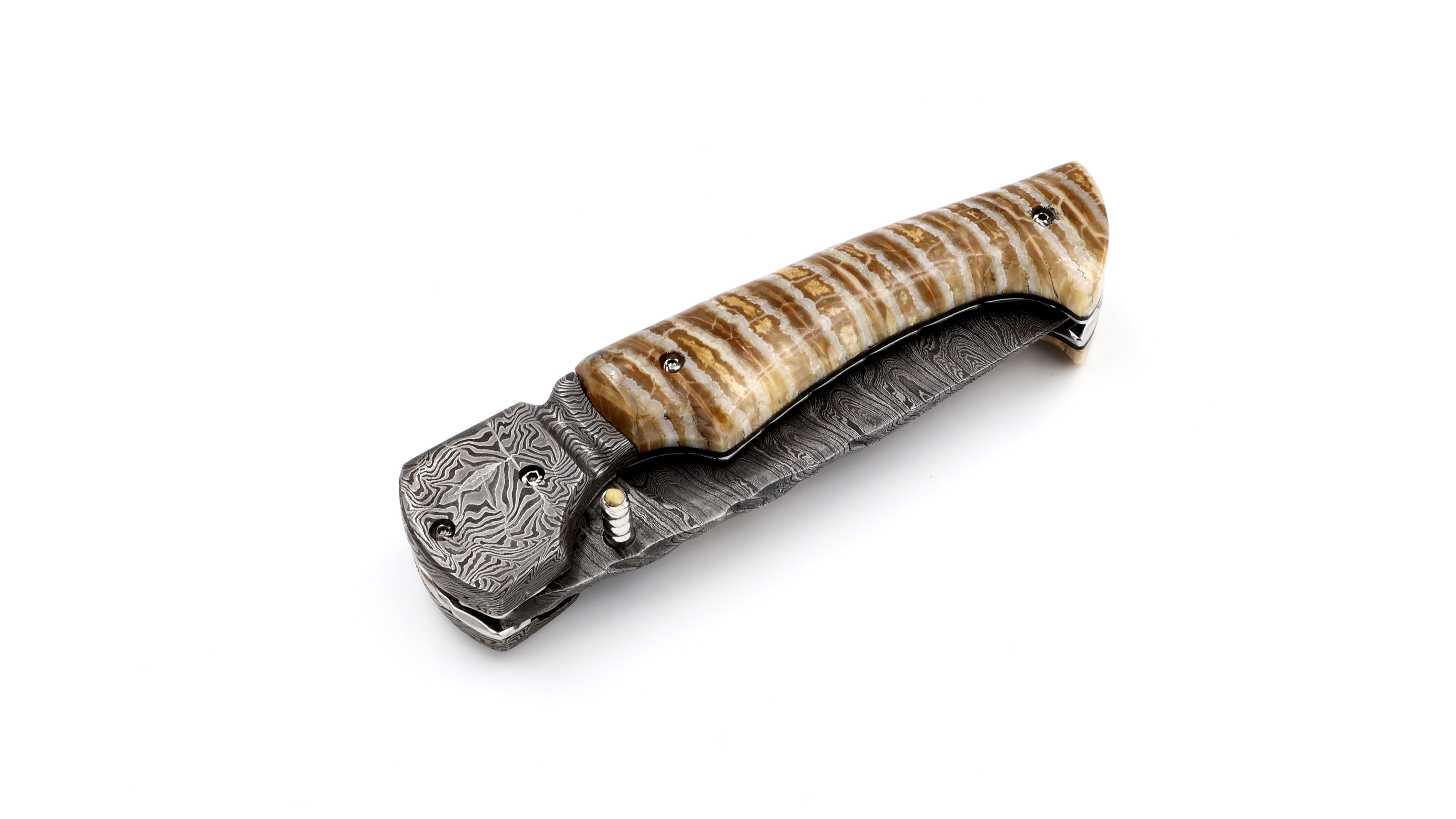 Oliver Moretti linerlock knife damascus mammoth tusk Oliver Moretti linerlock knife damascus mammoth tusk