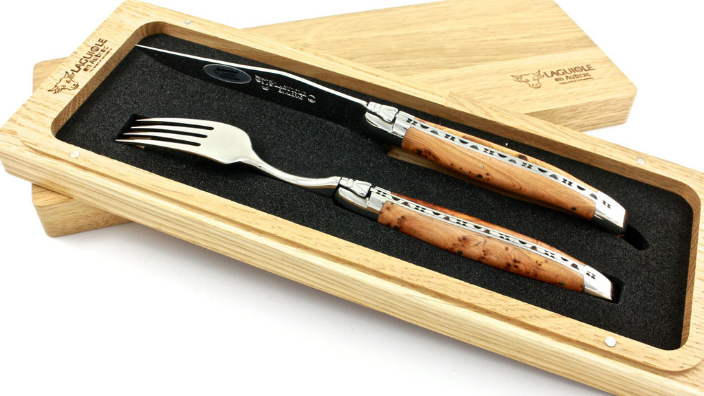 Laguiole en Aubrac Laguiole Besteck Set Wacholder poliert 1 Messer 1 Gabel