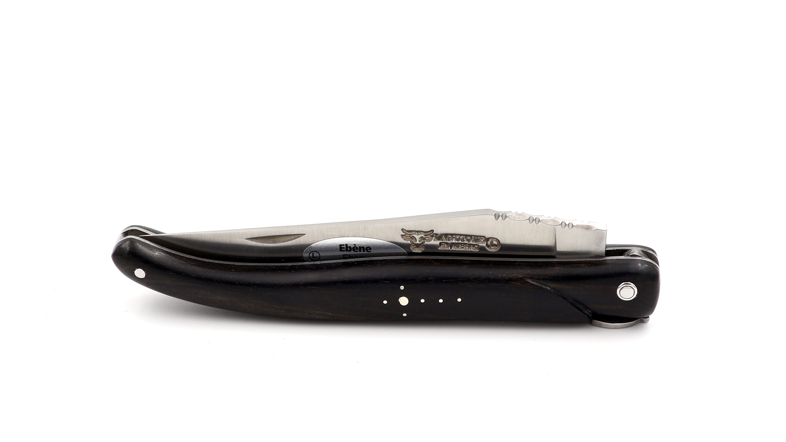 Laguiole en Aubrac Bienenkönigin Ebenholz guillochiert massiver Griff 12 cm 