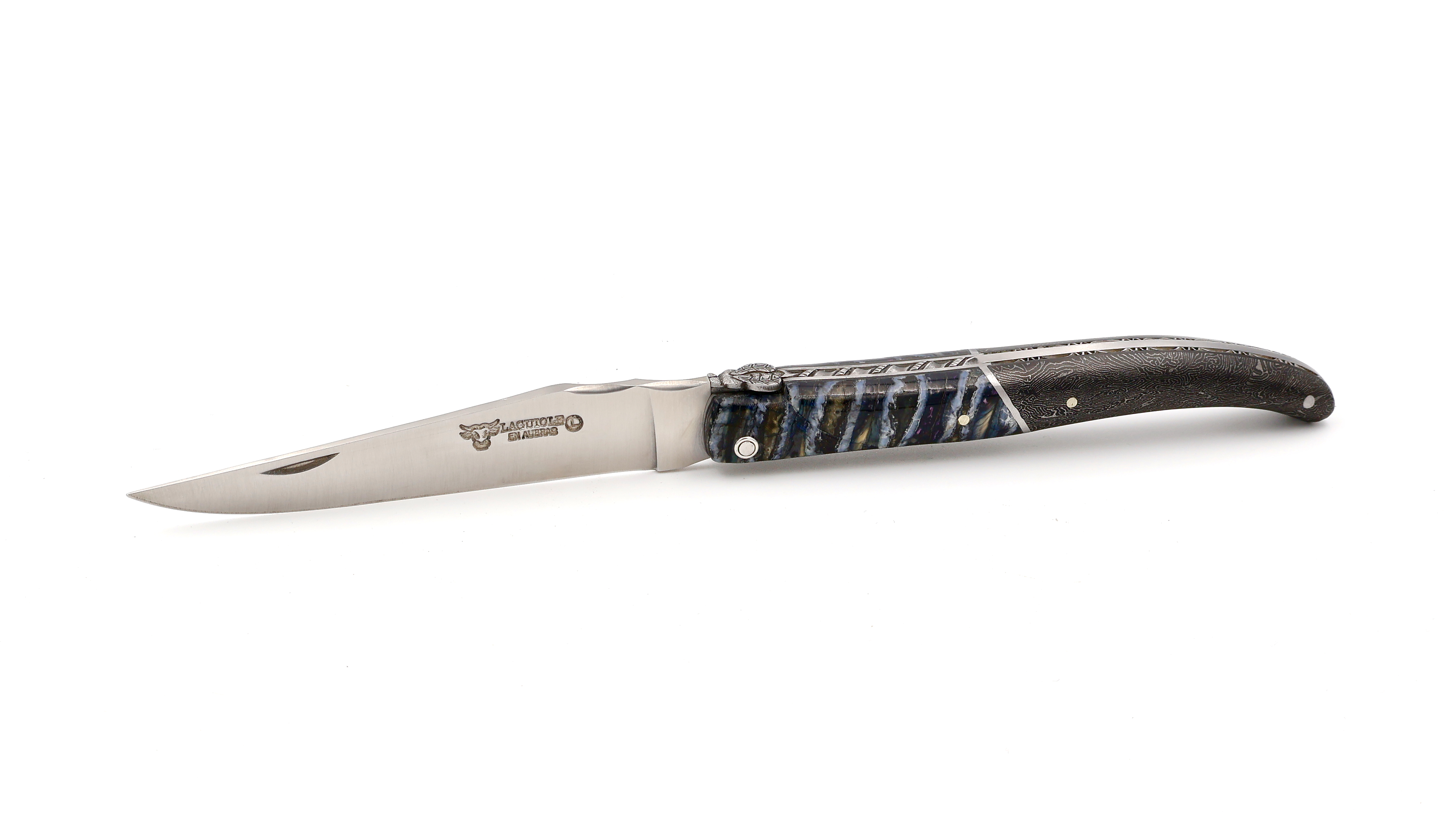 Laguiole en Aubrac unique piece Laguiole knife mammoth tusk & Carbonfiber Space Coral 12 cm