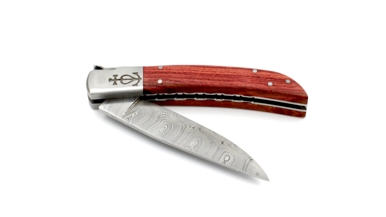 Le Camarguais knife rosewood wood with chiseled plates damascus 12 cm