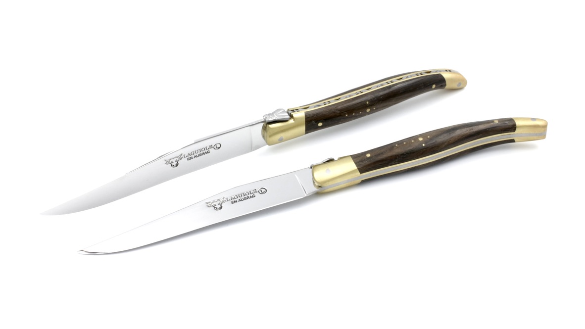 Laguiole en Aubrac steak knives set bog oak brass