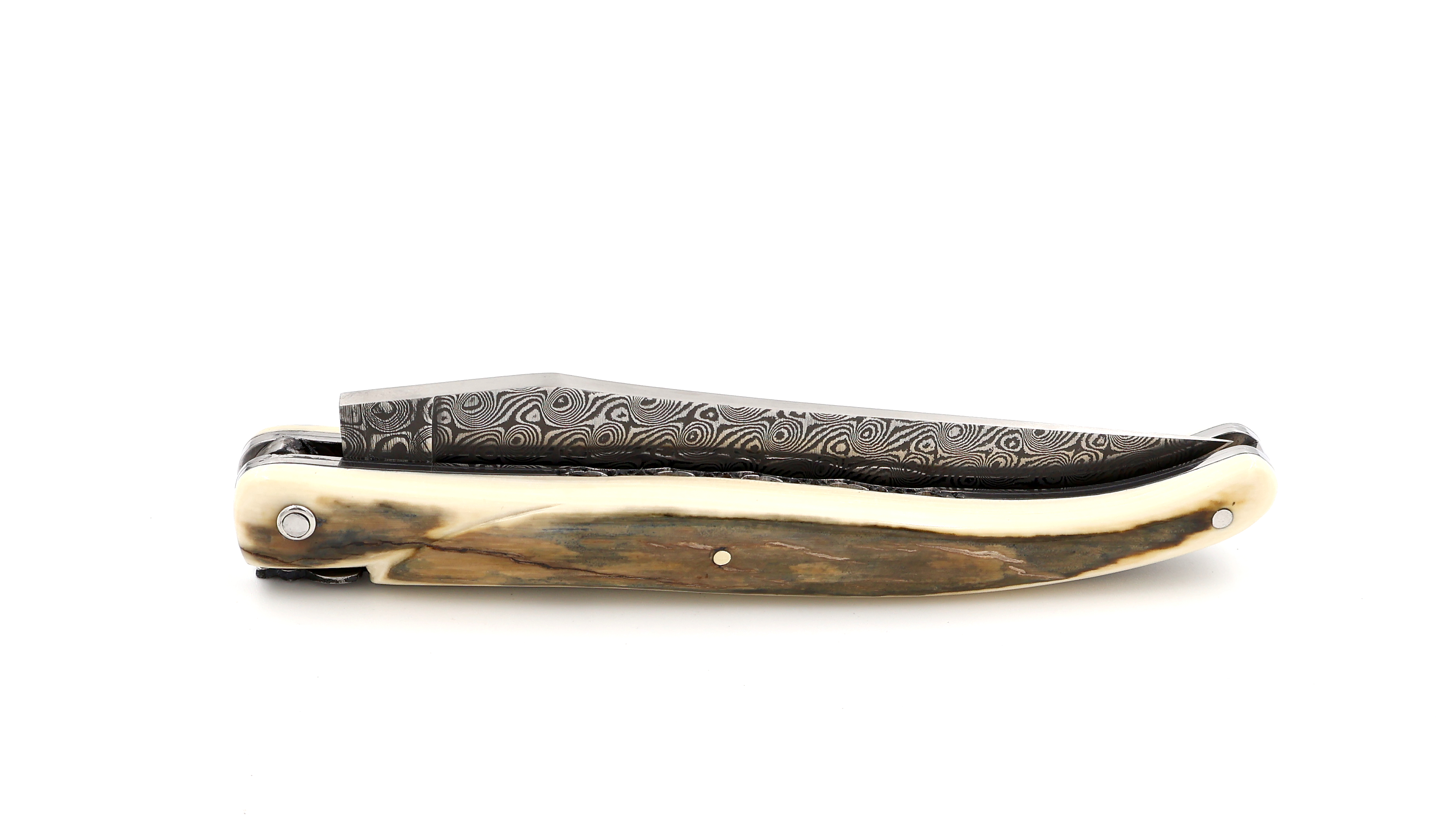 Laguiole en Aubrac damascus DSC® mammoth croute full handle with double plates 12 cm shiny