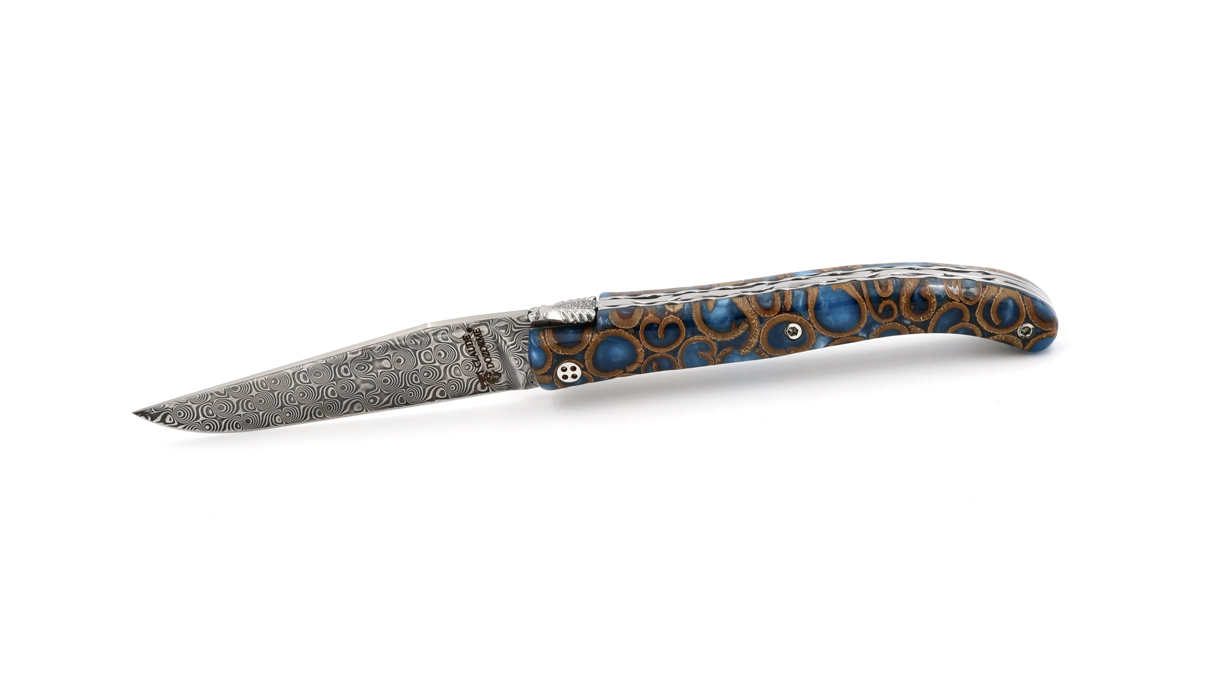 Claude DOZORME Laguiole Canella blue 12 cm damascus Claude DOZORME Laguiole Canella blue 12 cm damascus