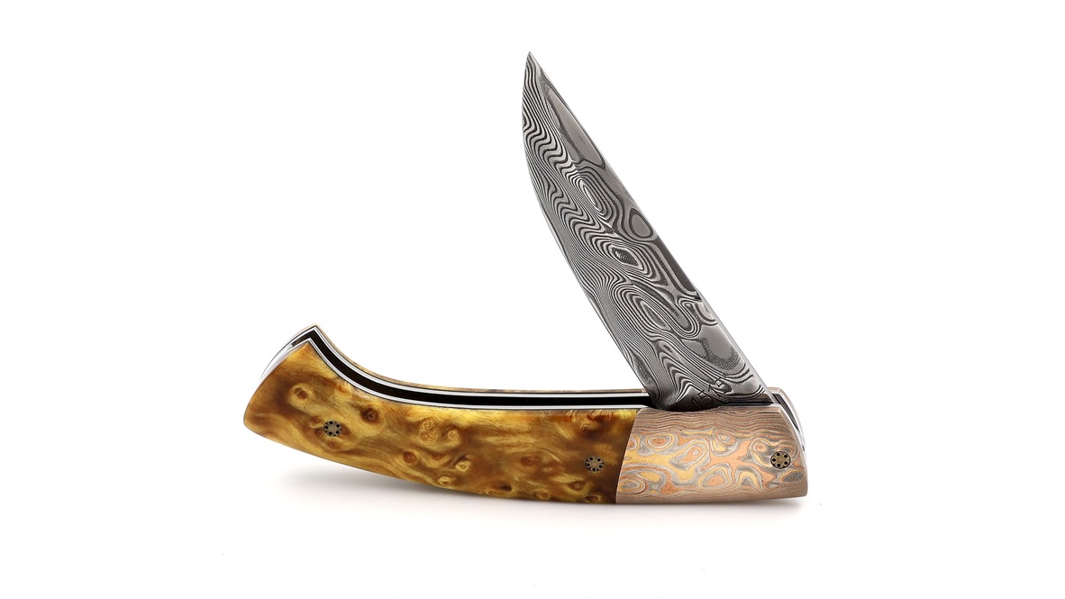 MANU LAPLACE 1515  ZULU Mokume & Ahorn Wurzelholz Damastklinge