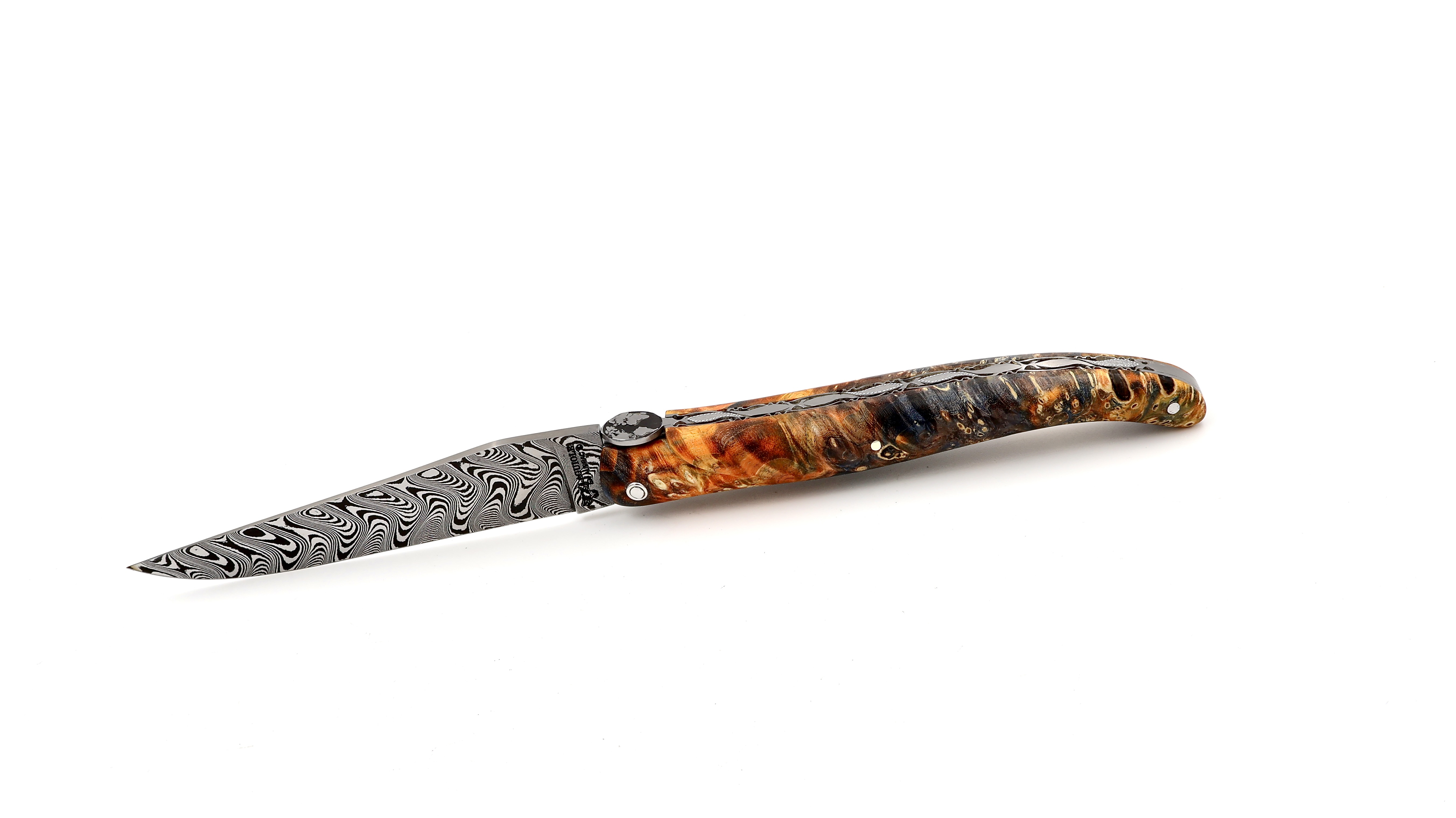 Laguiole en Aubrac Laguiole elder burl with EARTH bee DSC® Carbon damascus 12 cm