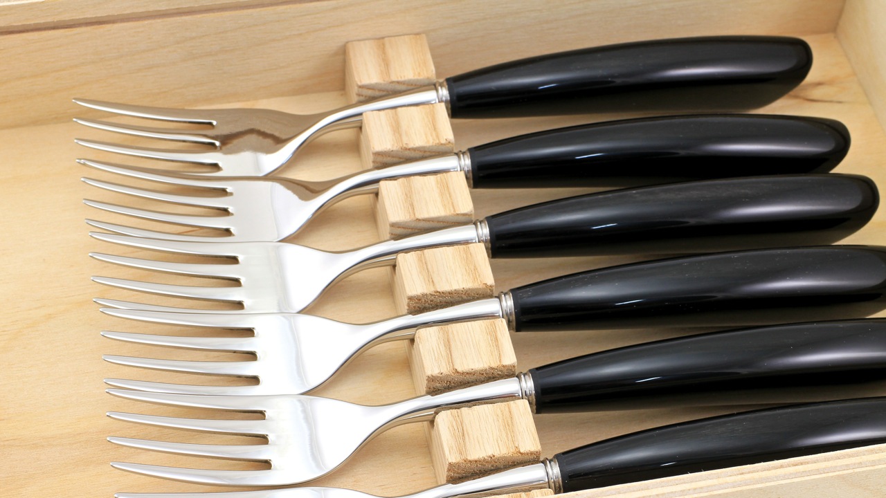 Gabeln-poliert Saladini Steakgabel-Set 6-tlg. Büffelhorn