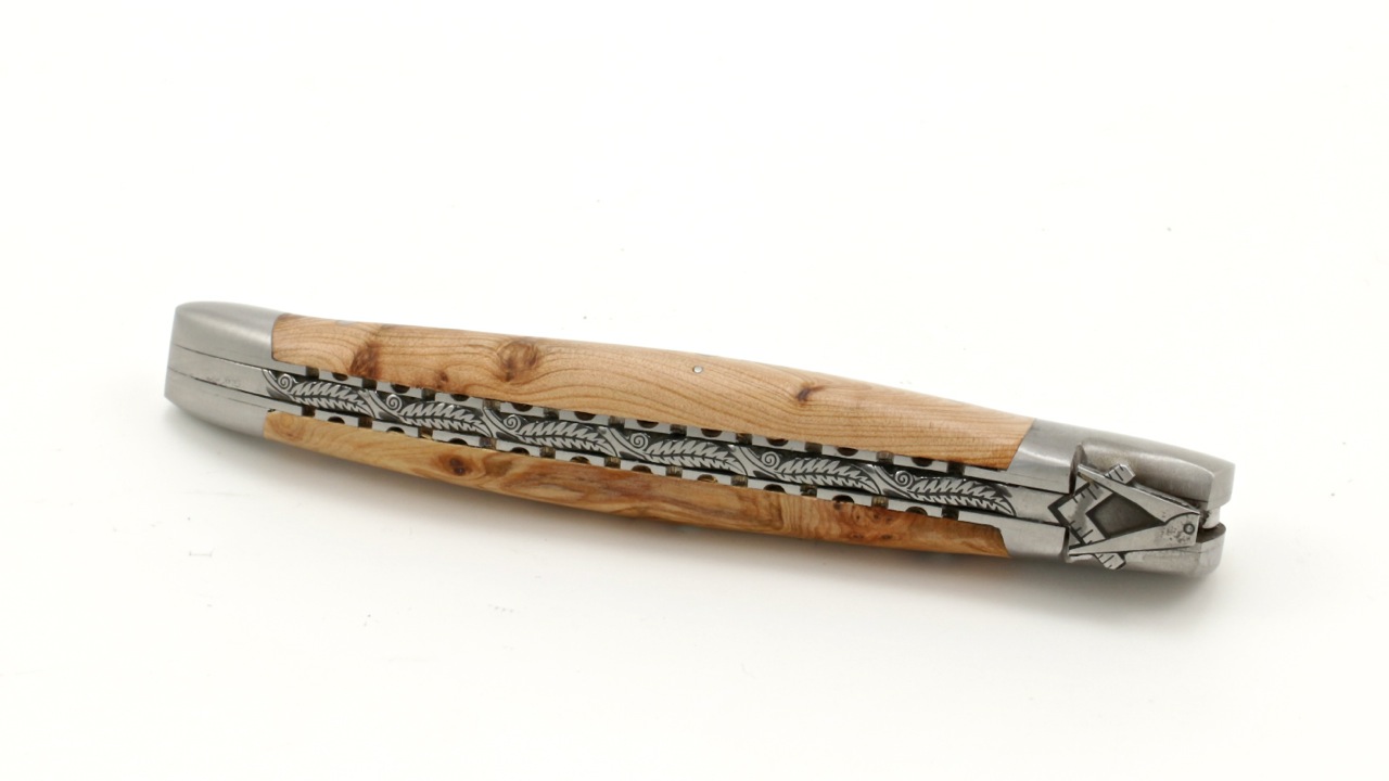 Freimaurer-Wacholder-guillochiert-2 Laguiole en Aubrac Freimaurer guillochierte Platine Wacholder 12 cm