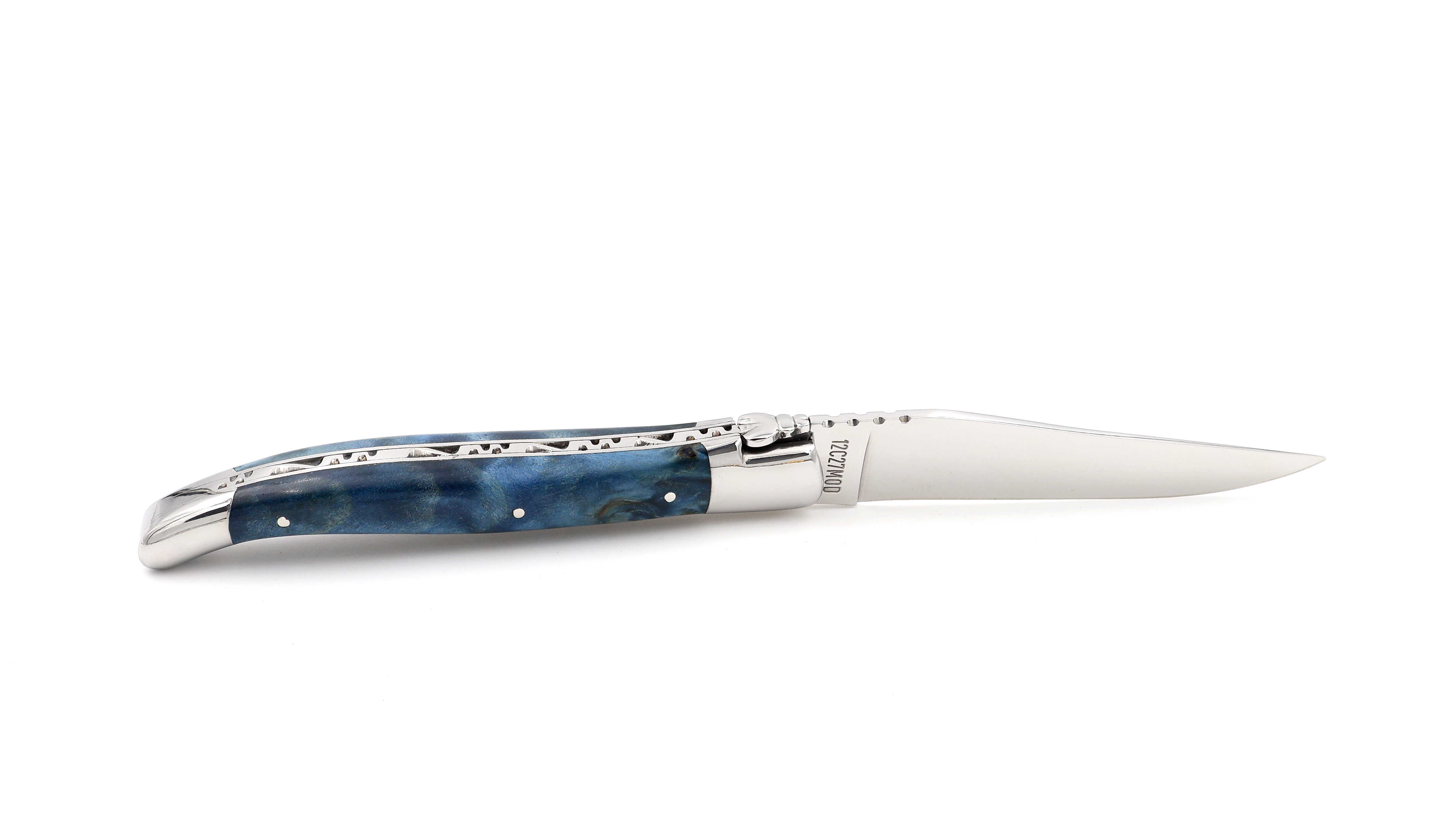 Laguiole en Aubrac Pappel Wurzelholz blau poliert 12 cm