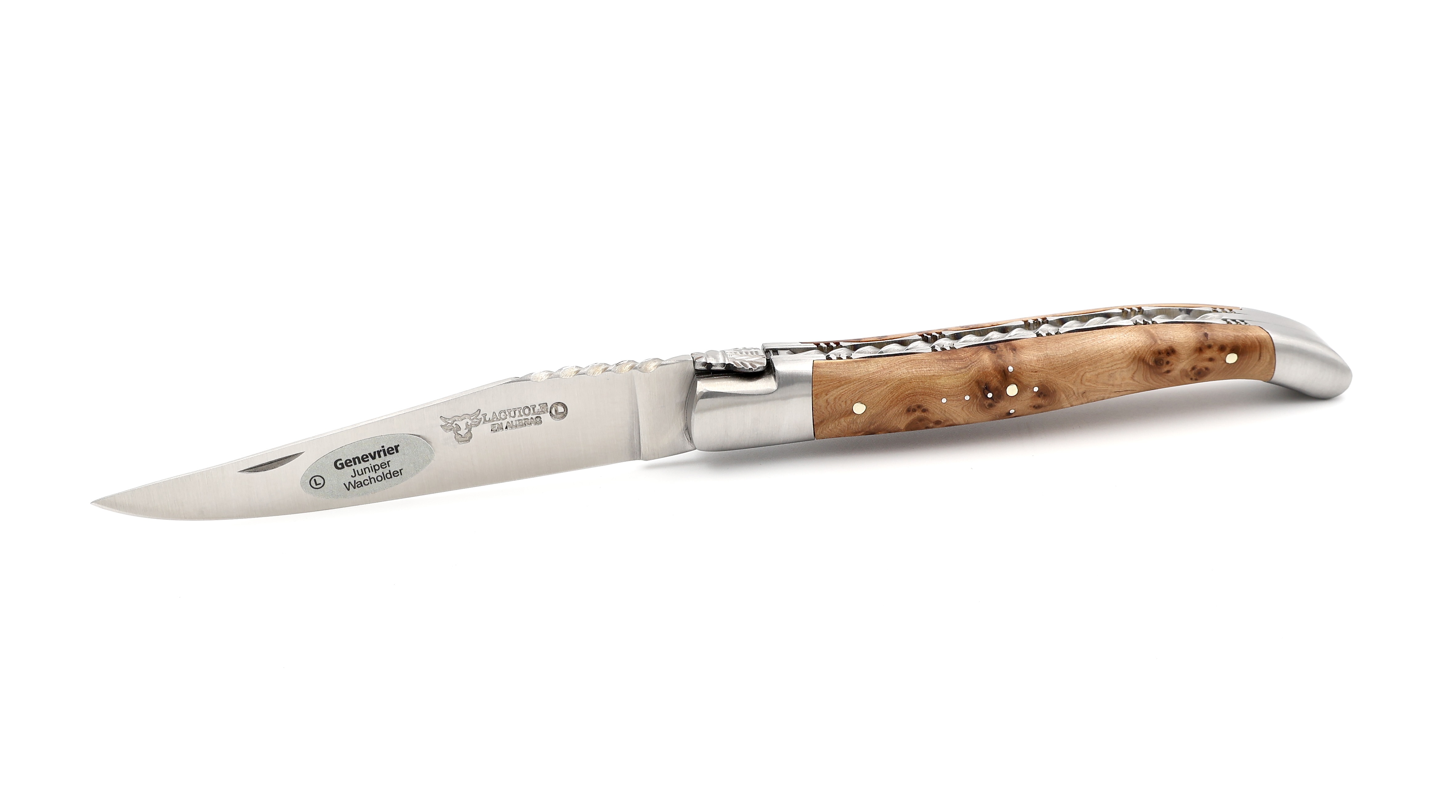 Laguiole en Aubrac double plate knife Spiral spring Juniper 12 cm