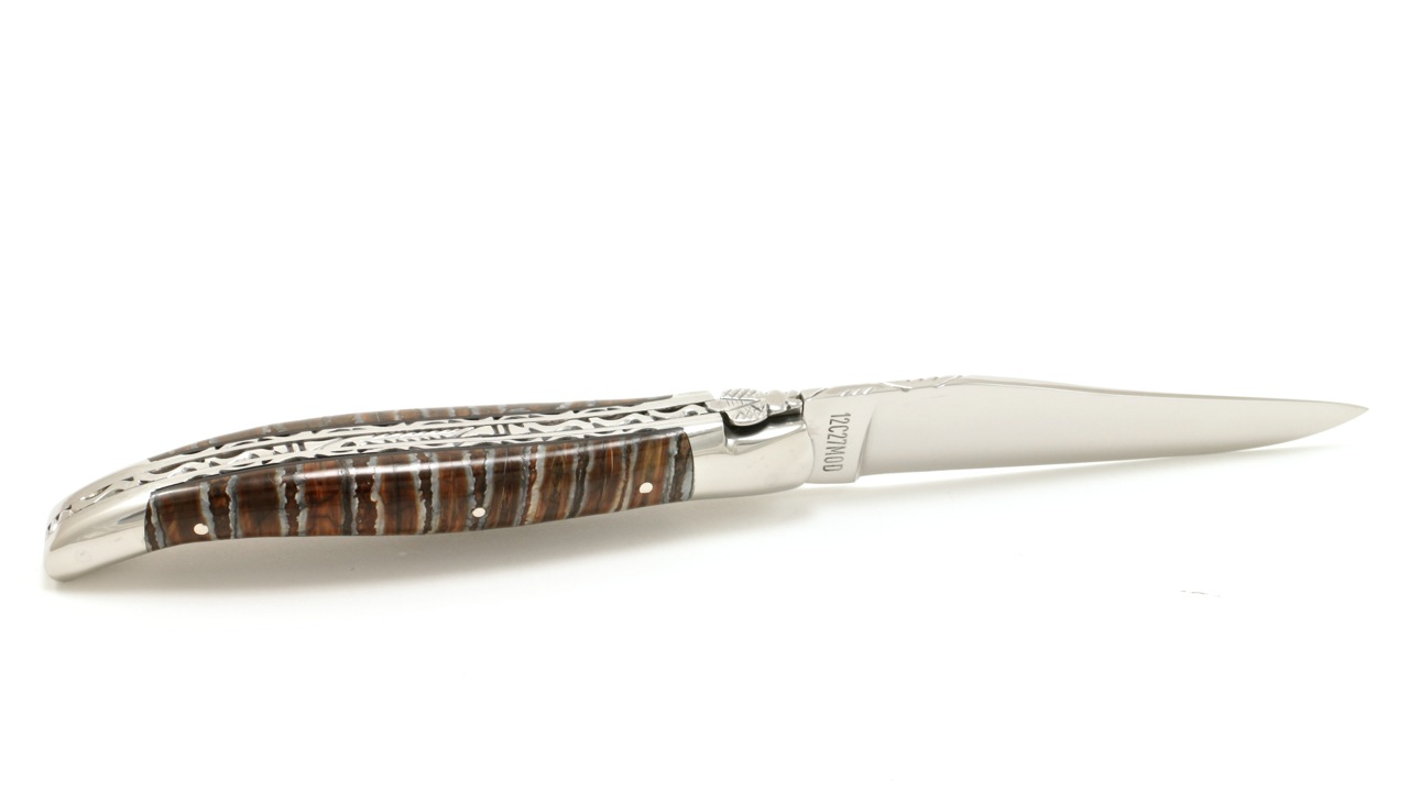 Laguiole en Aubrac double plate knife Mammoth caramel brown 12 cm