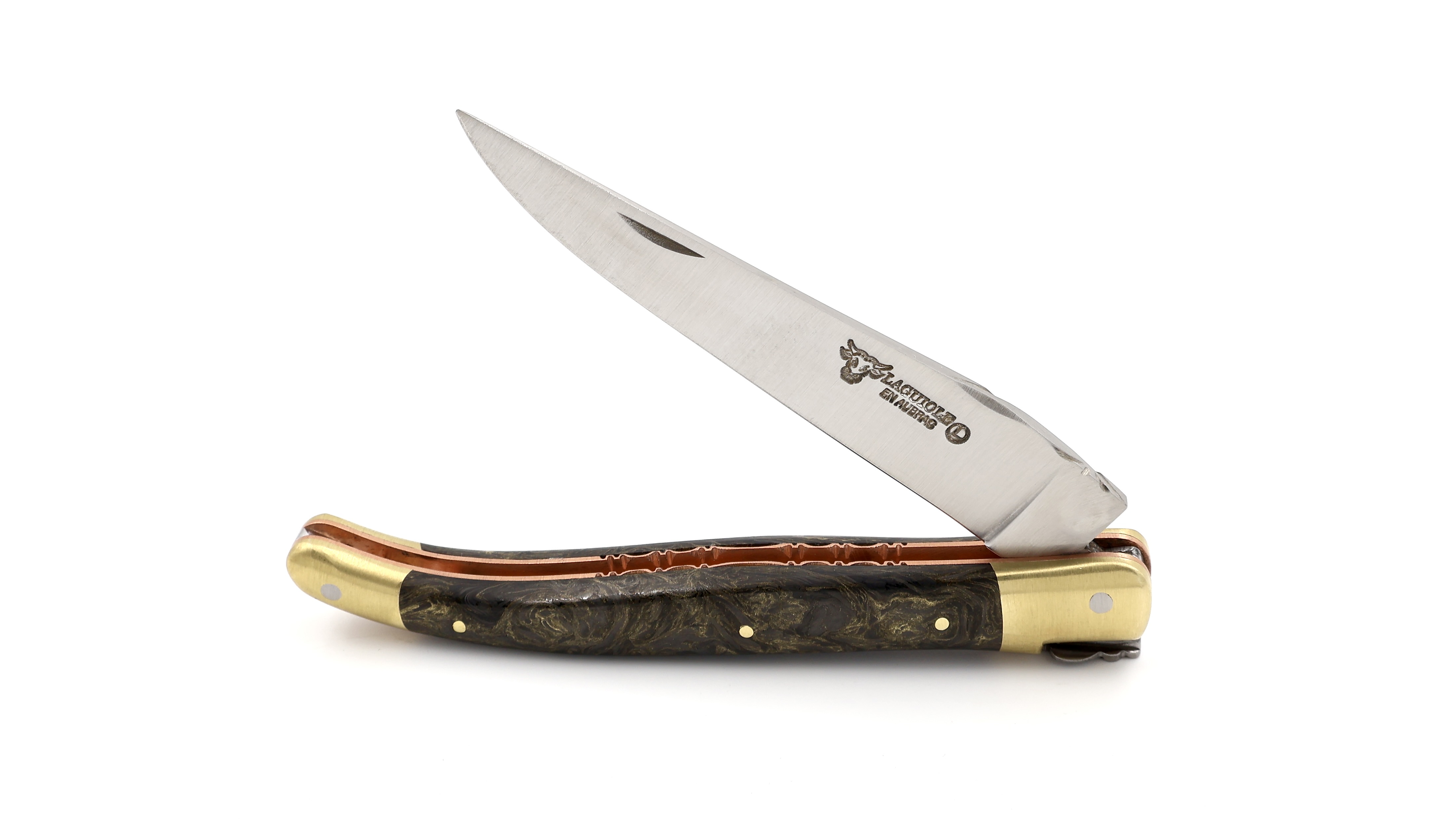 Laguiole en Aubrac BIJOU Messing Carbon guillochierte Platine 12 cm