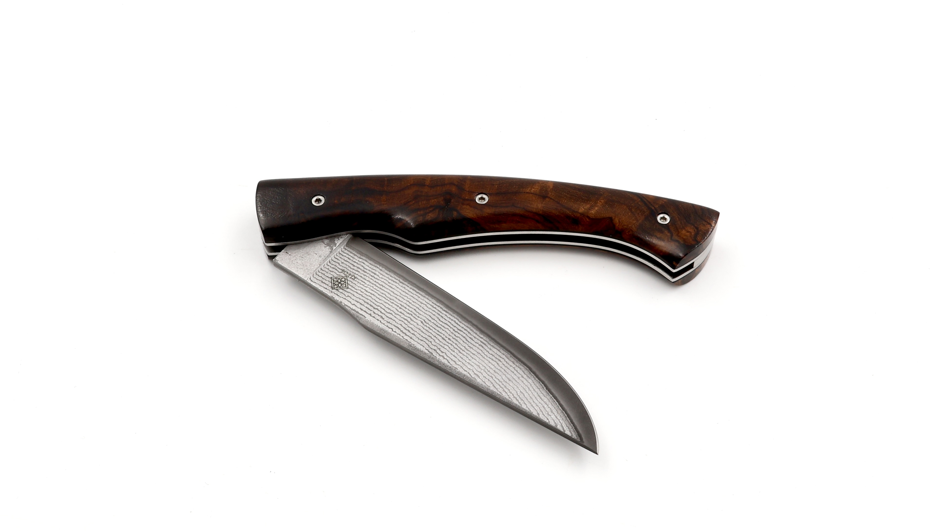 KLEOS folding knife LYKOS burl of ironwood VG10 suminagashi damascus blade