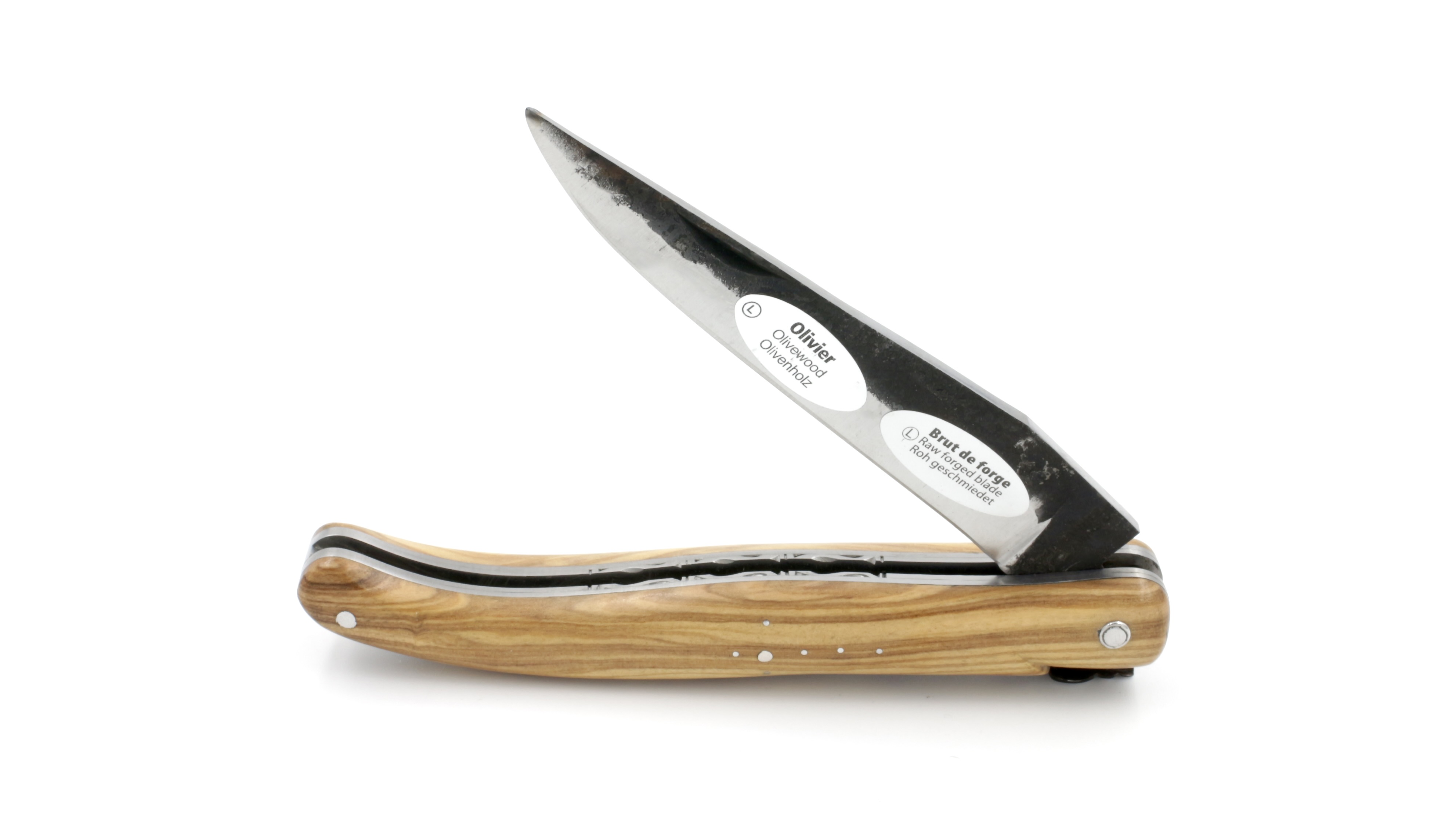 Laguiole en Aubrac Brut de Forge double plates knife full handle Olive wood 12 cm