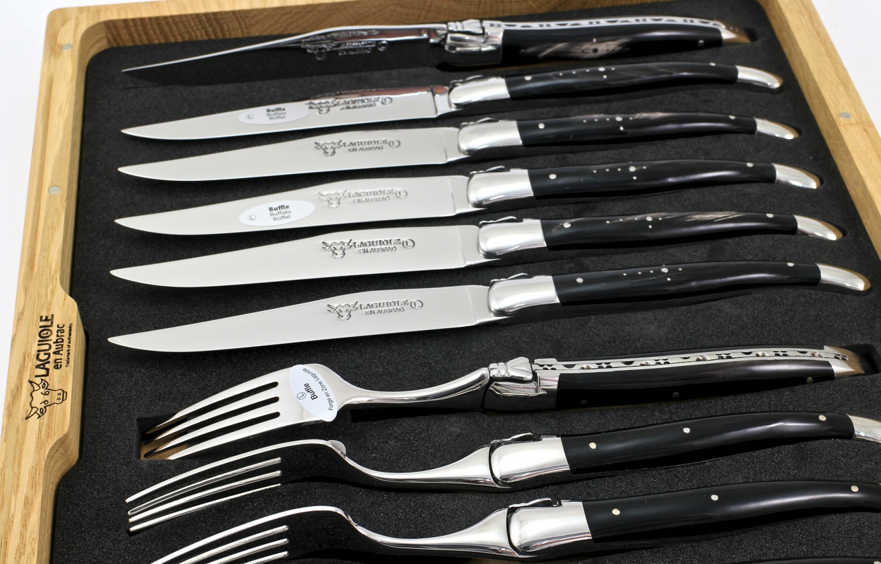 12er-Box-BUI-2 Laguiole en Aubrac  12-teiliges Laguiole Besteckset Büffelhorn für 6 Personen