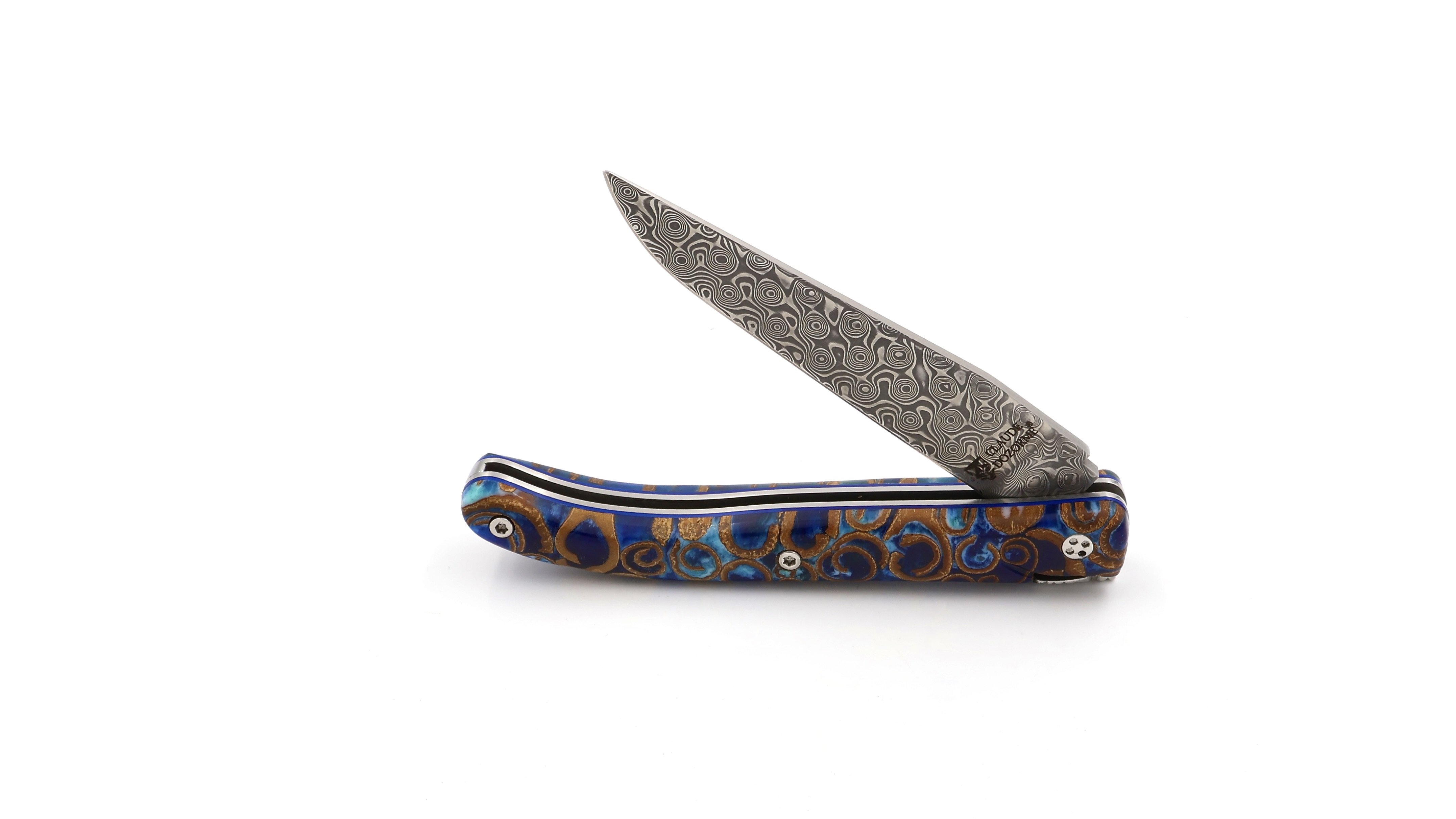 Claude DOZORME Laguiole Messer L'ATELIER Canella blau 12 cm Damastklinge  Claude DOZORME Laguiole Messer L'ATELIER Canella blau 12 cm Damastklinge