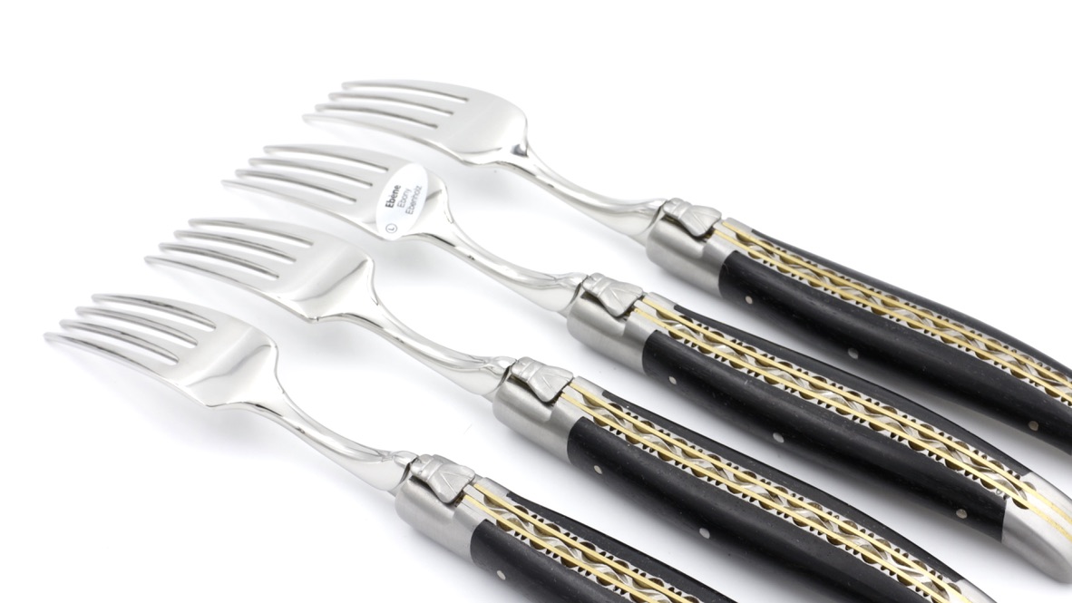 Laguiole en Aubrac Laguiole Fork doubleplate set of 4 ebony matt