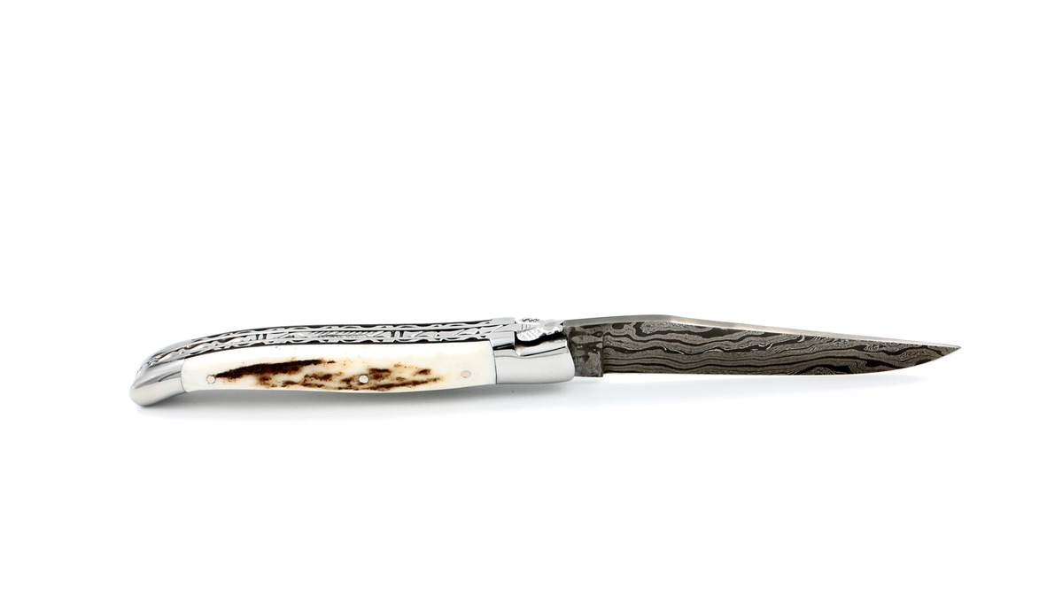 Laguiole en Aubrac Damast Hirschhorn Doppelplatine 12 cm